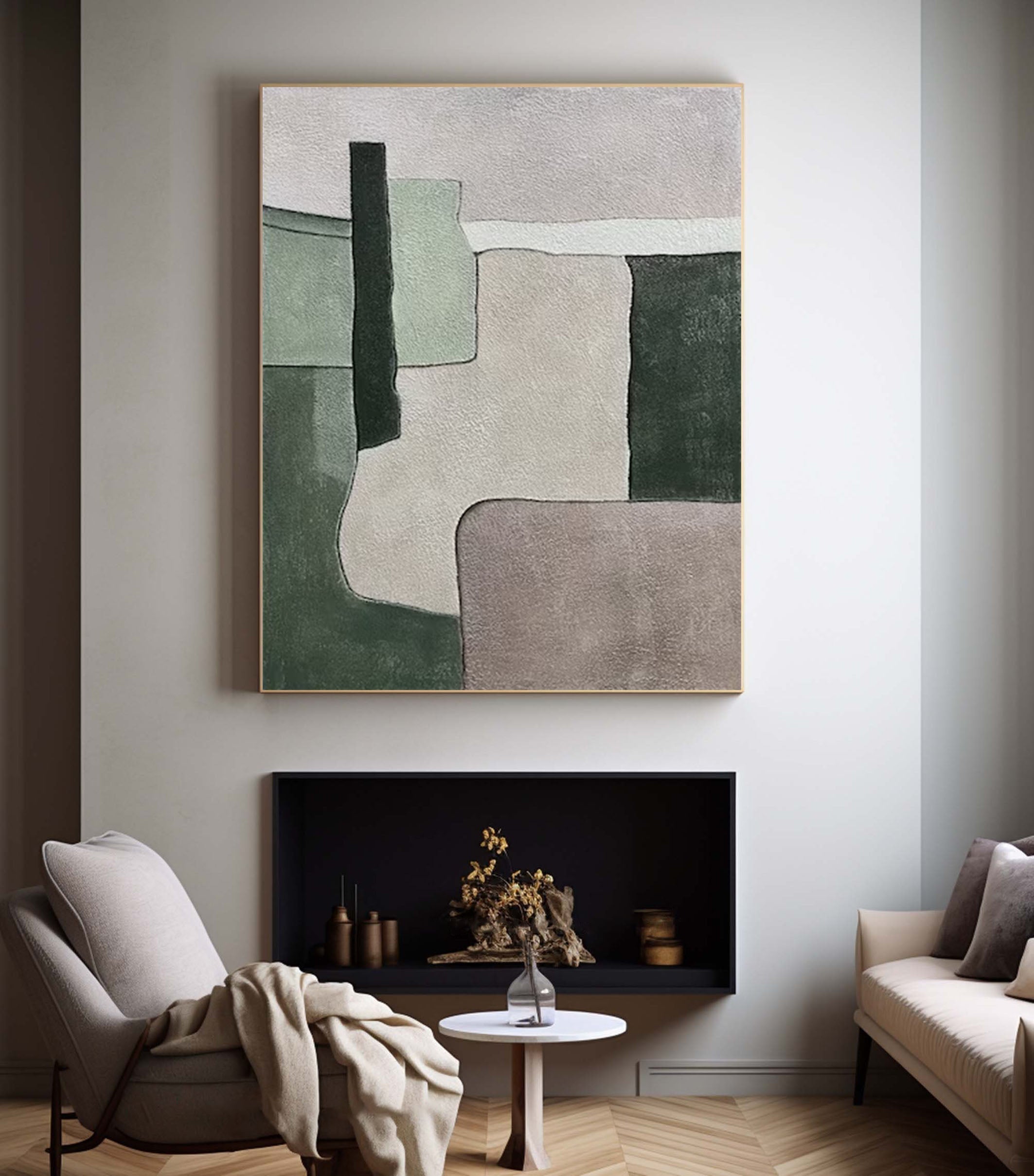 Modern Minimalist Green and Neutral Abstract Painting #MM161