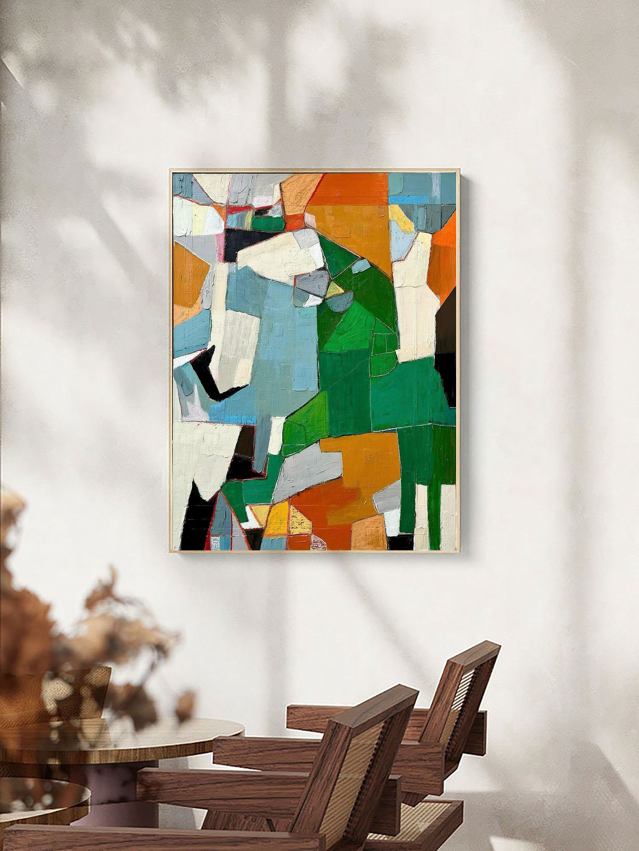 Geometric Abstract Canvas Art Vibrant Mid Century Wall Decor #MC011