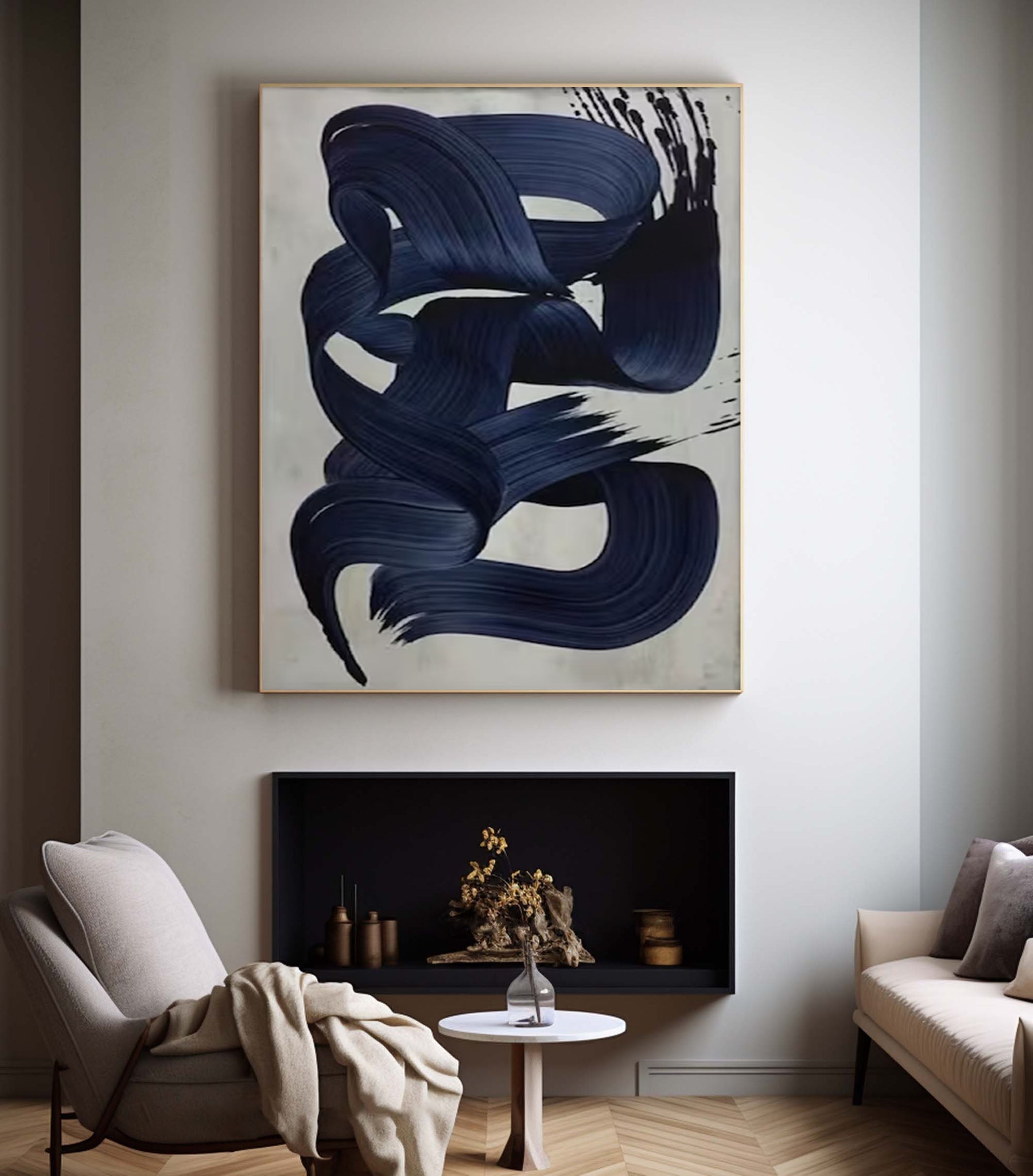 Dynamic Dark Blue Abstract Painting for Modern Homes #MM167