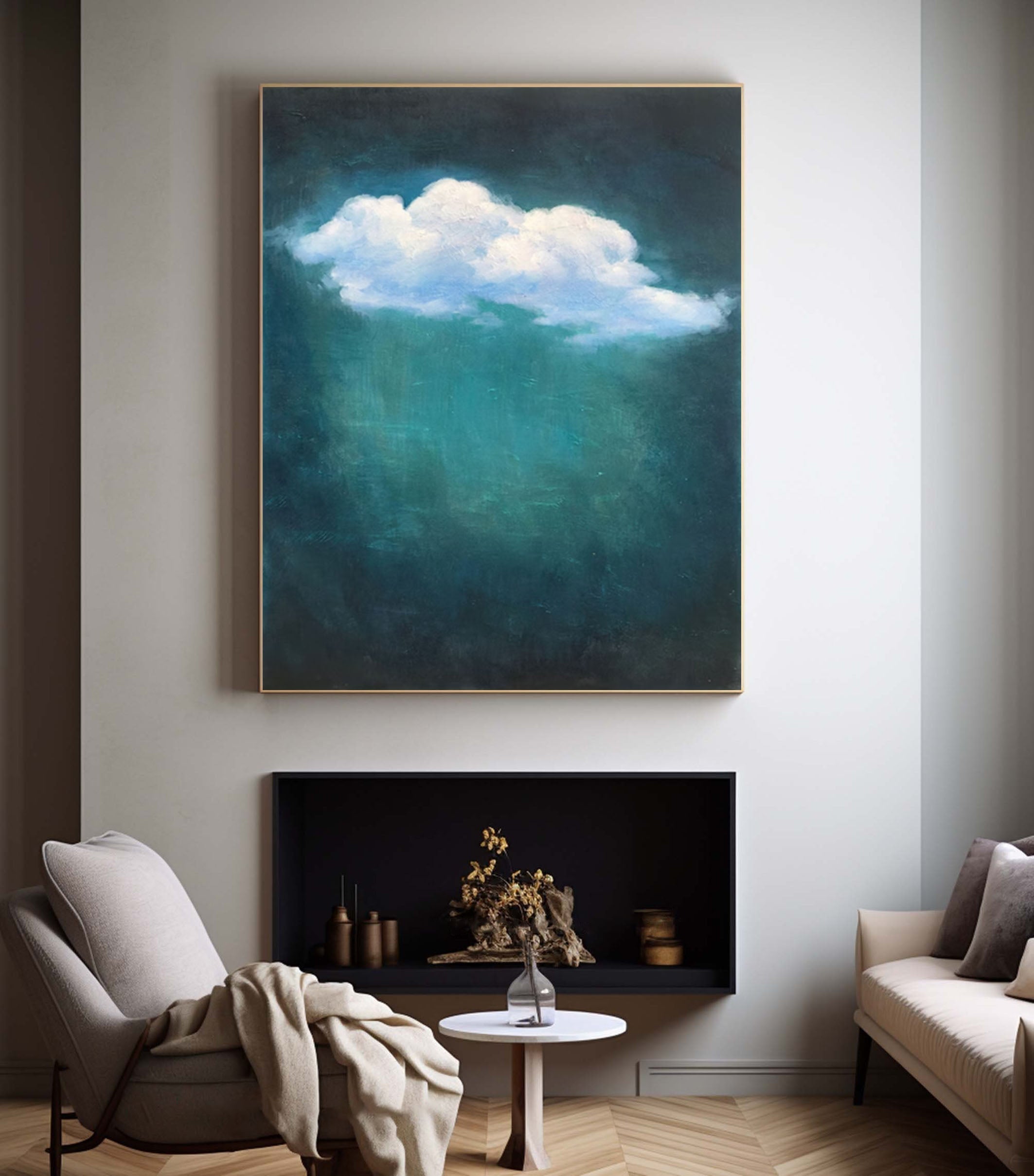 Elegant White Cloud Canvas Painting for Minimalist Homes #SP001