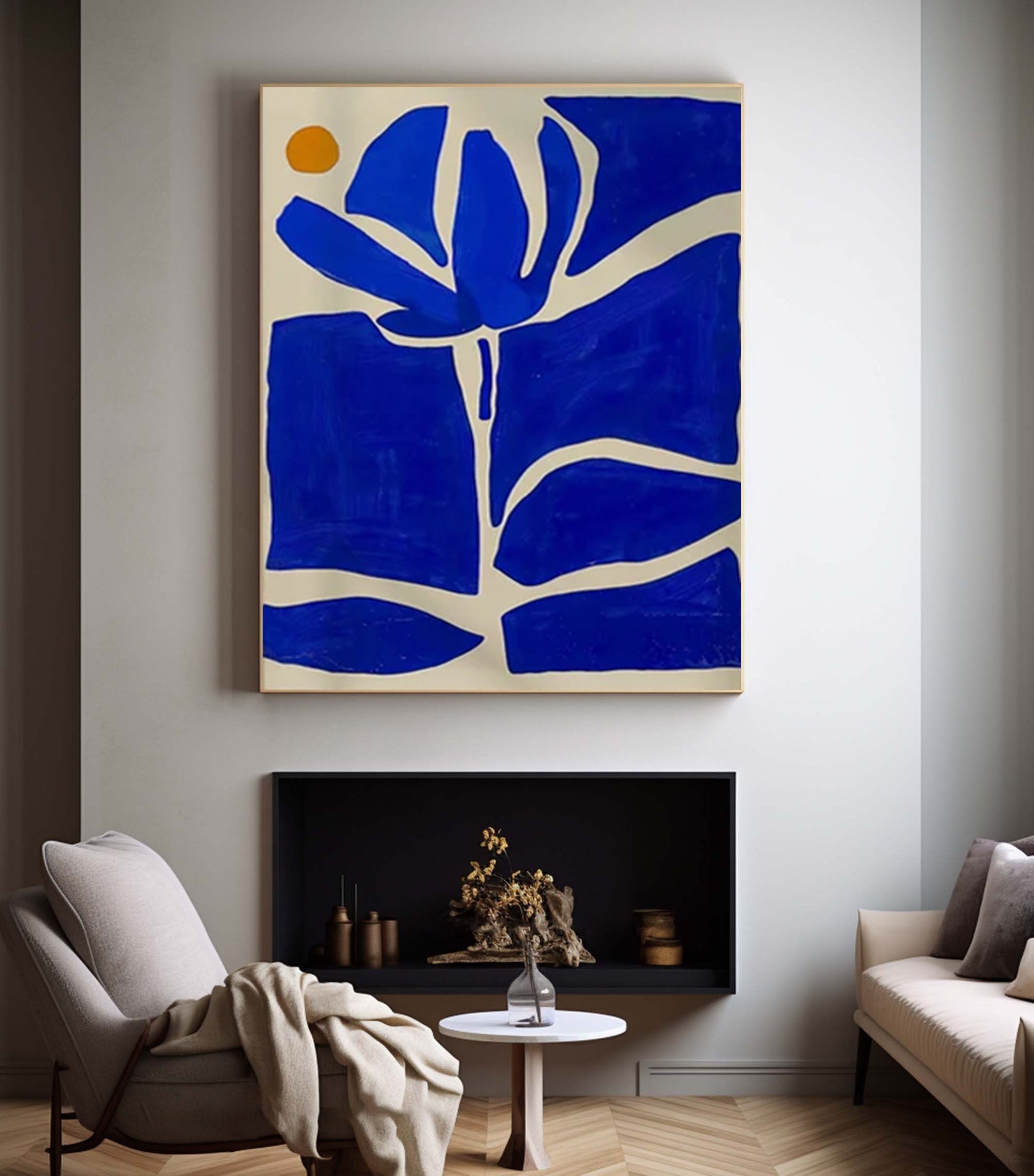 Large Blue Abstract Flower Artwork for House #AB035