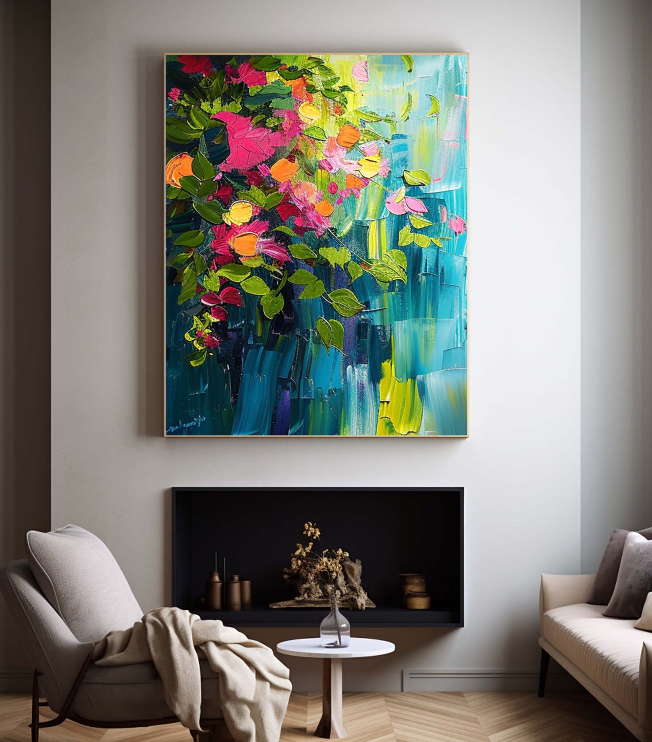 Vibrant Summer Flowers Abstract Painting For Room Decor #FB008