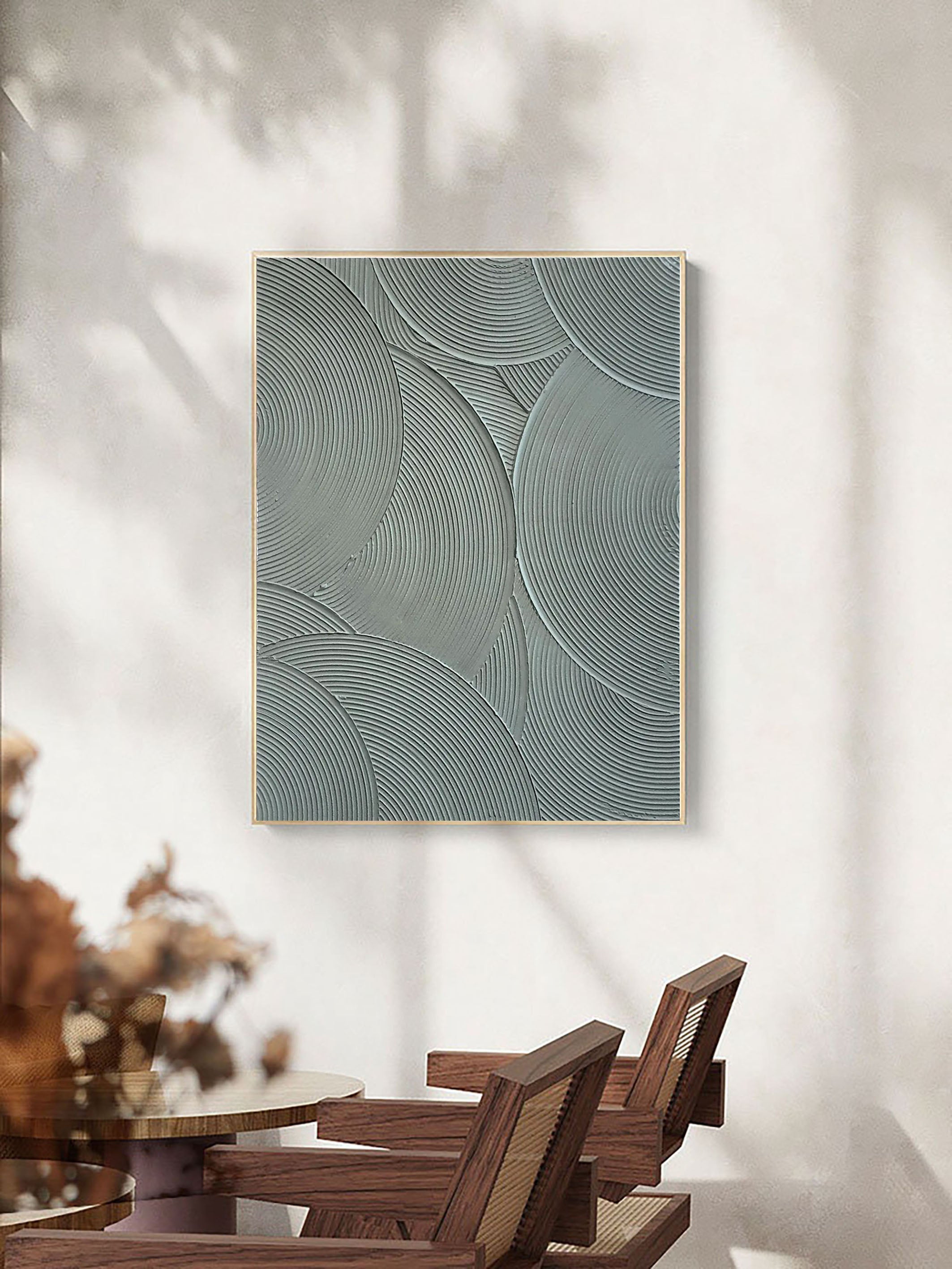 Minimalist Circle Pattern Wall Art Gray-Green Canvas Painting #MM105