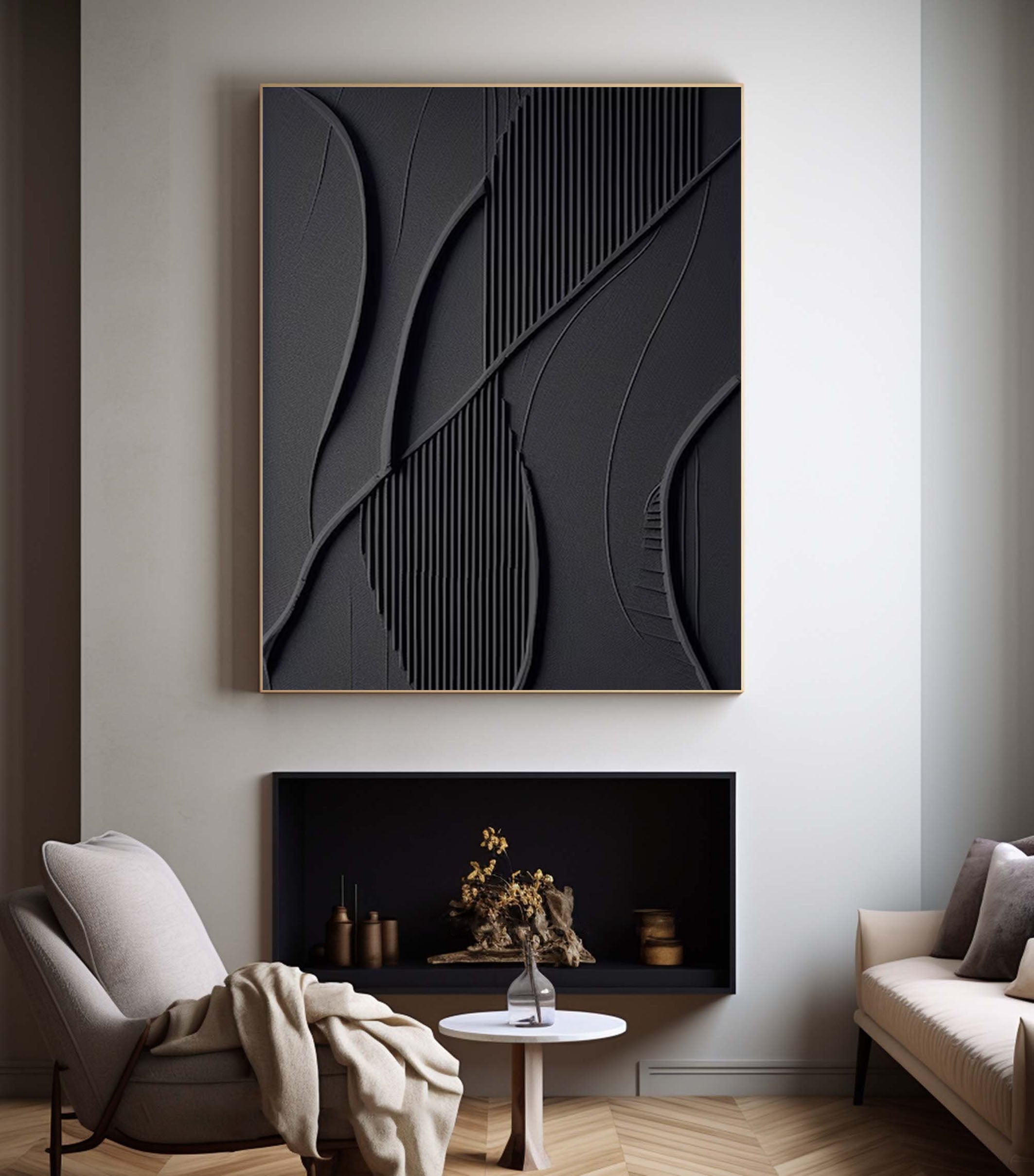 Modern Black 3D Textured Canvas Painting By Hand #MM166