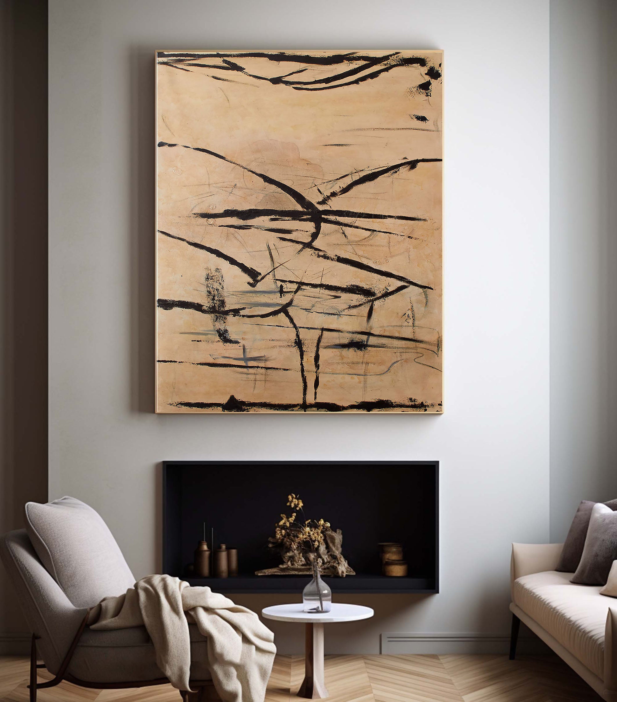 Textured Neutral Palette Abstract Line Wall Art #MM349