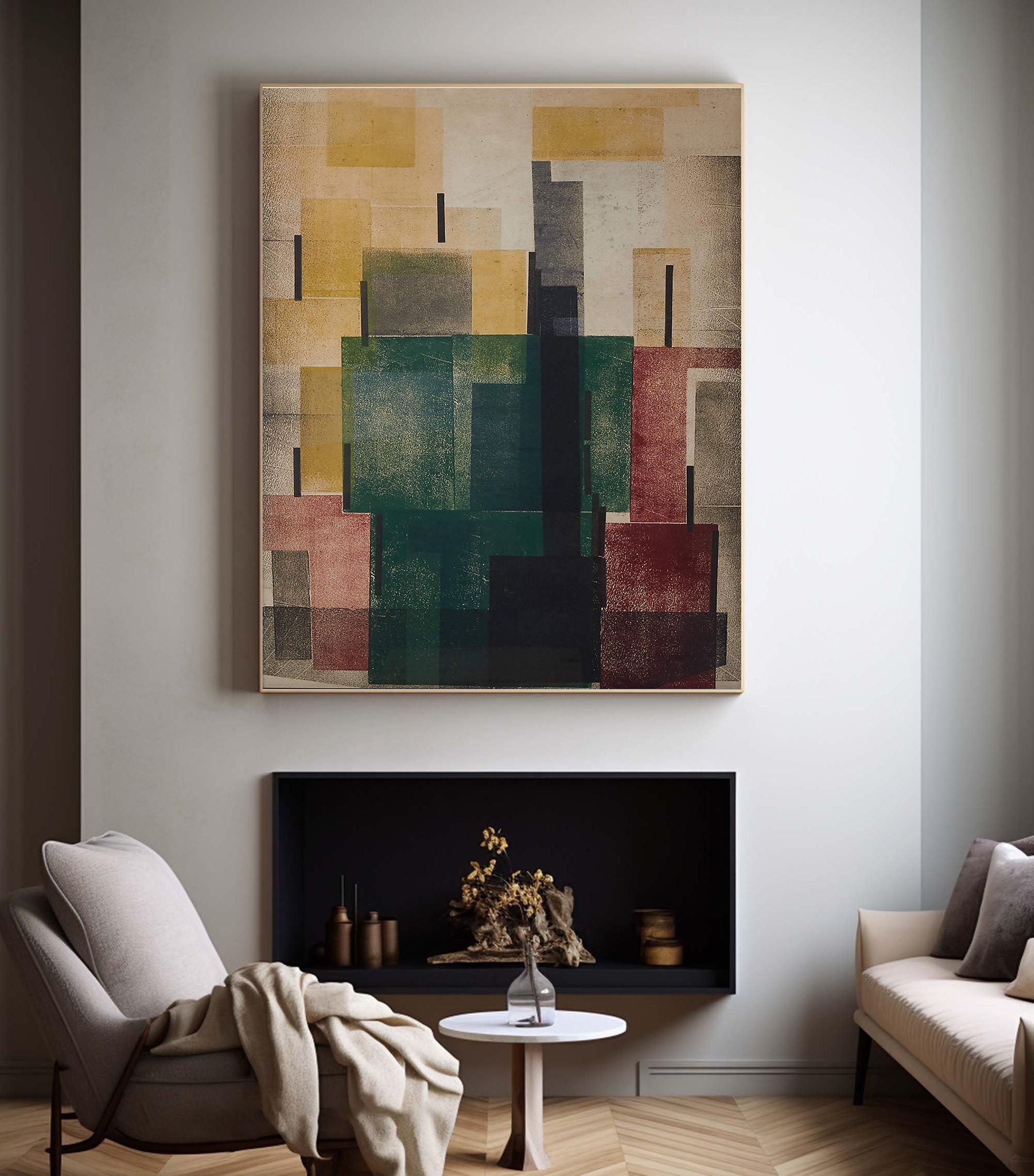 Earth Tones Architectural Abstract Painting With Geometric Form #MM359