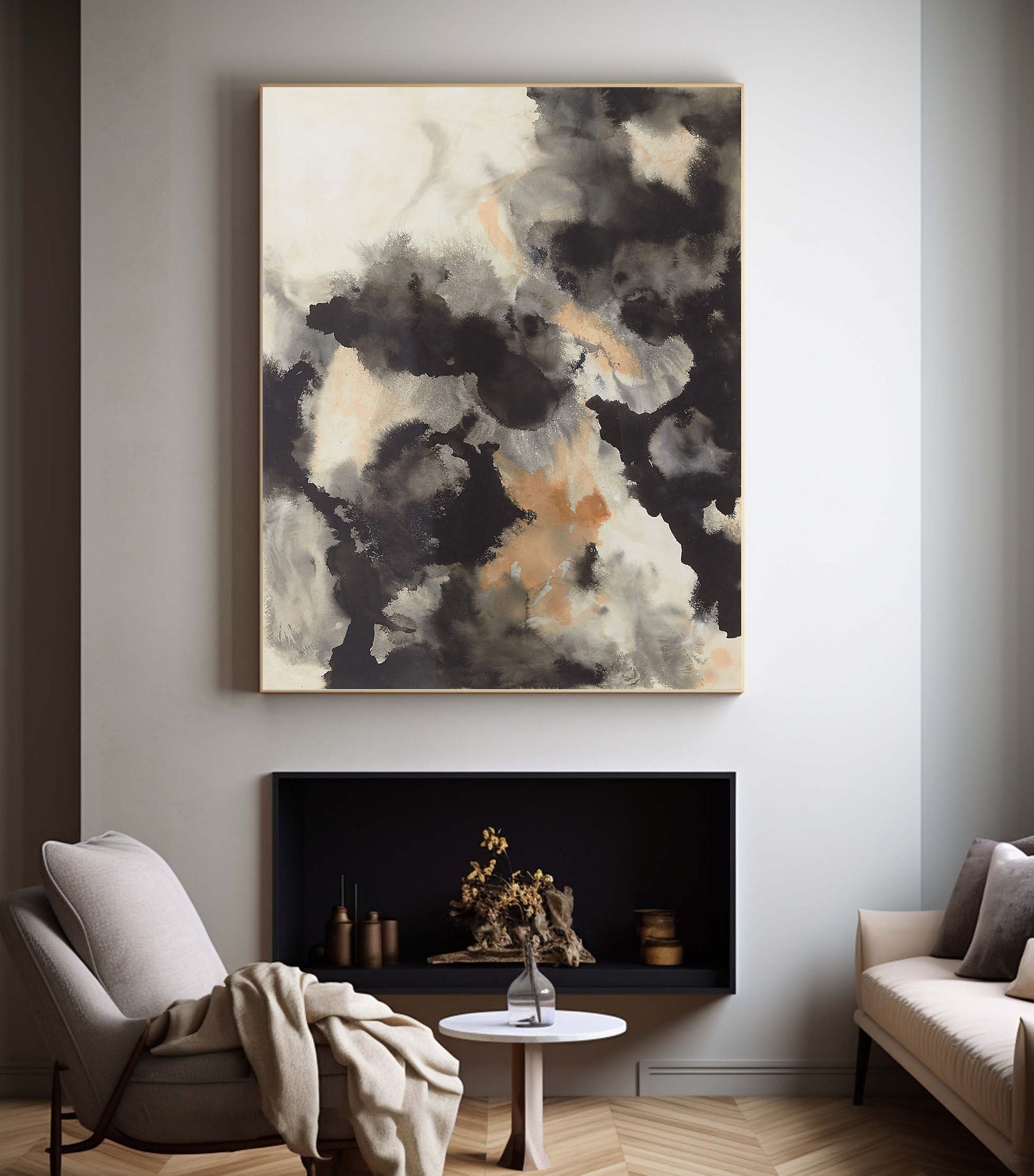 Light and Dark Abstract Cloud Forms, Contemporary Art #MM360