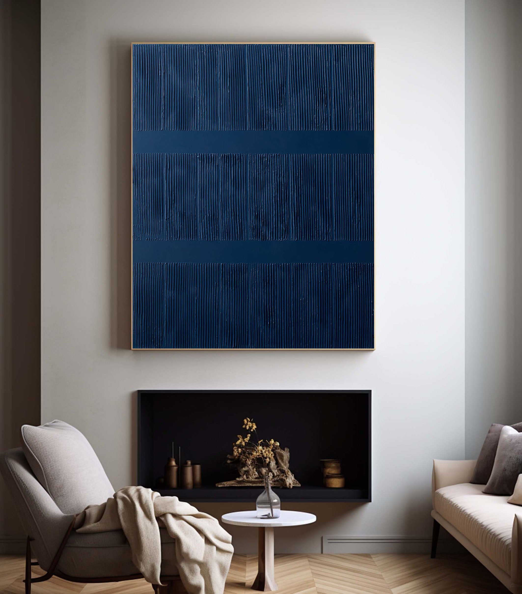 Large Blue Abstract Canvas With Structured Texture #MM348