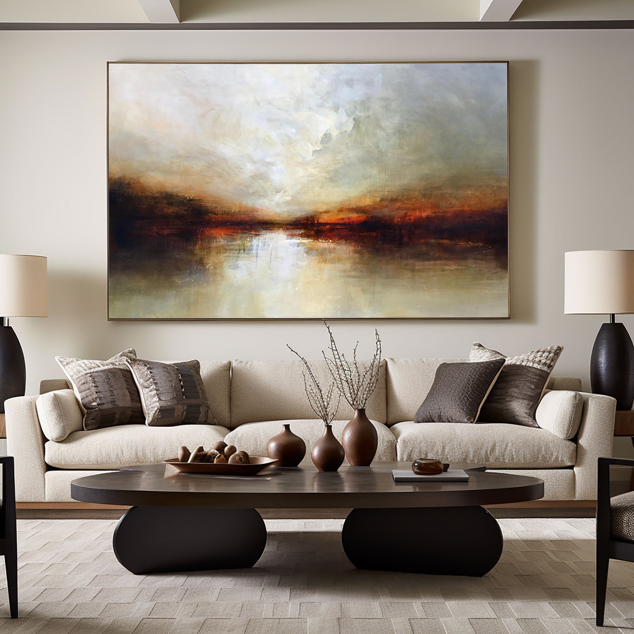 Abstract Landscape Artwork Warm Tones For Living Rooms #AB014