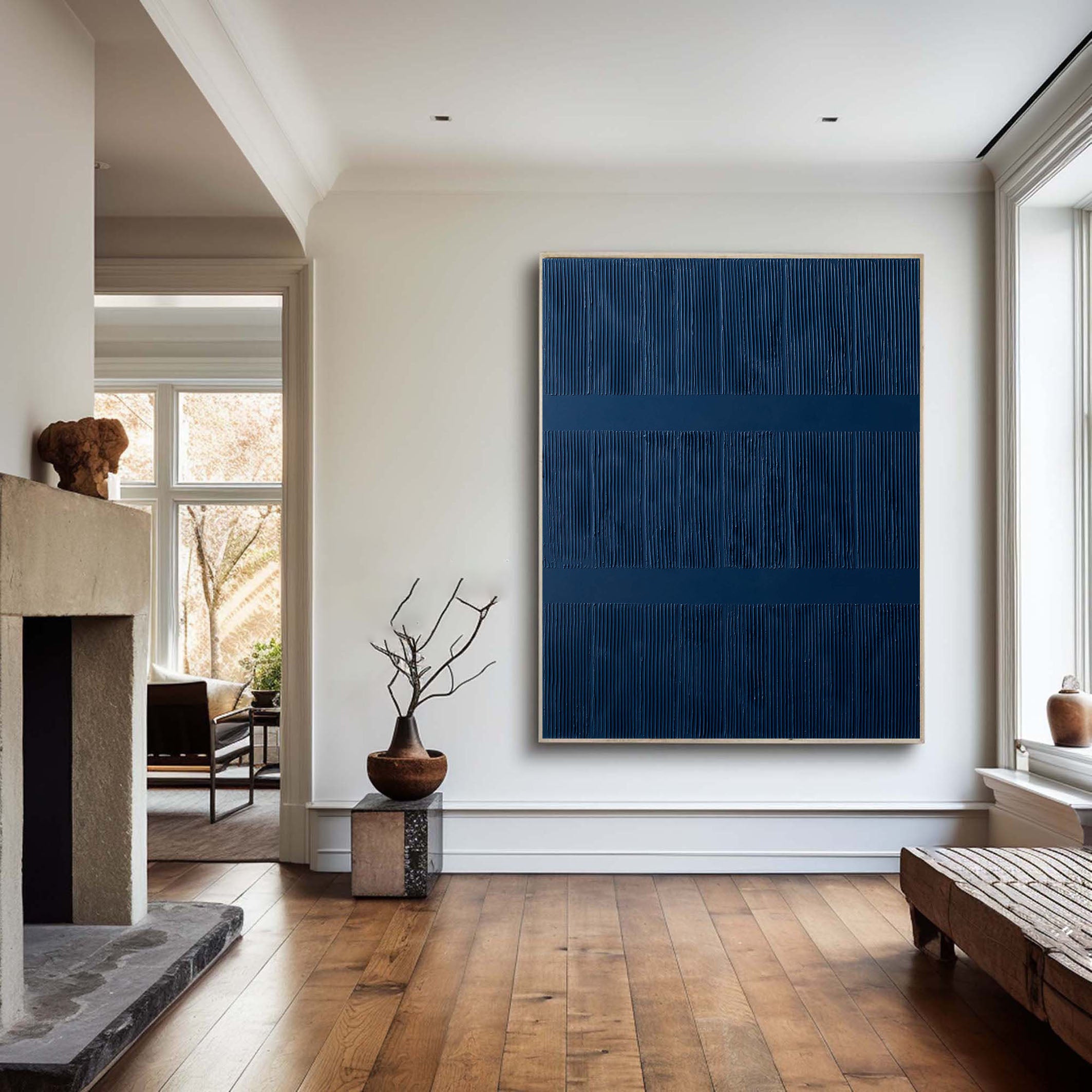 Large Blue Abstract Canvas With Structured Texture #MM348