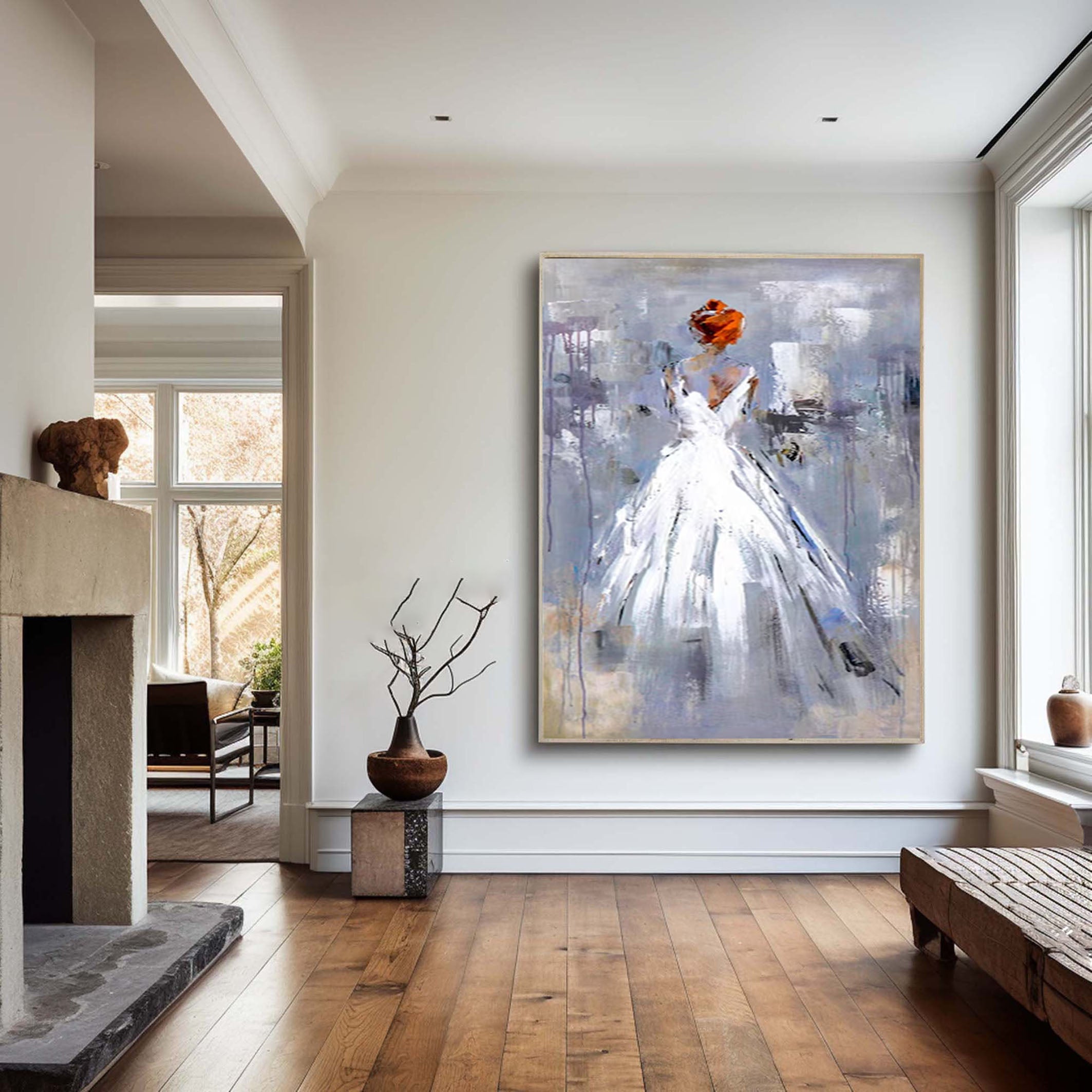 Hand-Painted Abstract Bride Art Unique Canvas Wall Art for Home #HF015