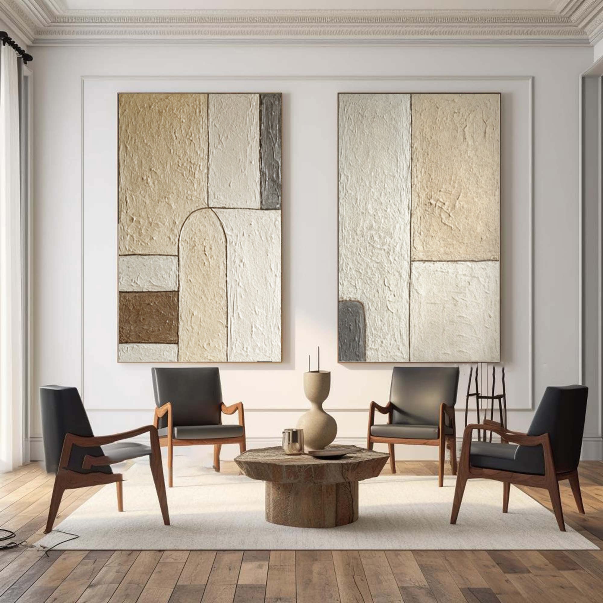 Minimalist Duo Wall Art - Neutral Abstract Canvas Prints #AG 049