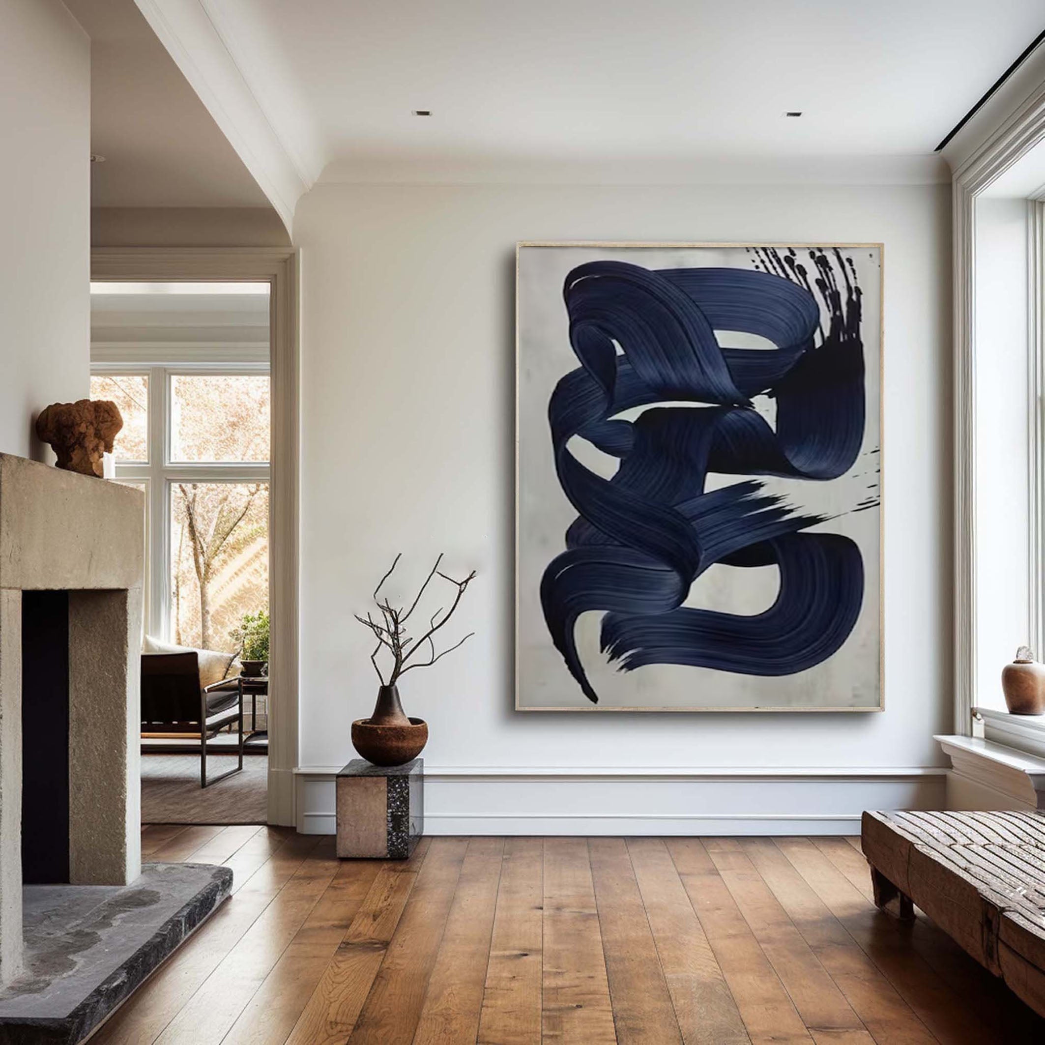 Dynamic Dark Blue Abstract Painting for Modern Homes #MM167