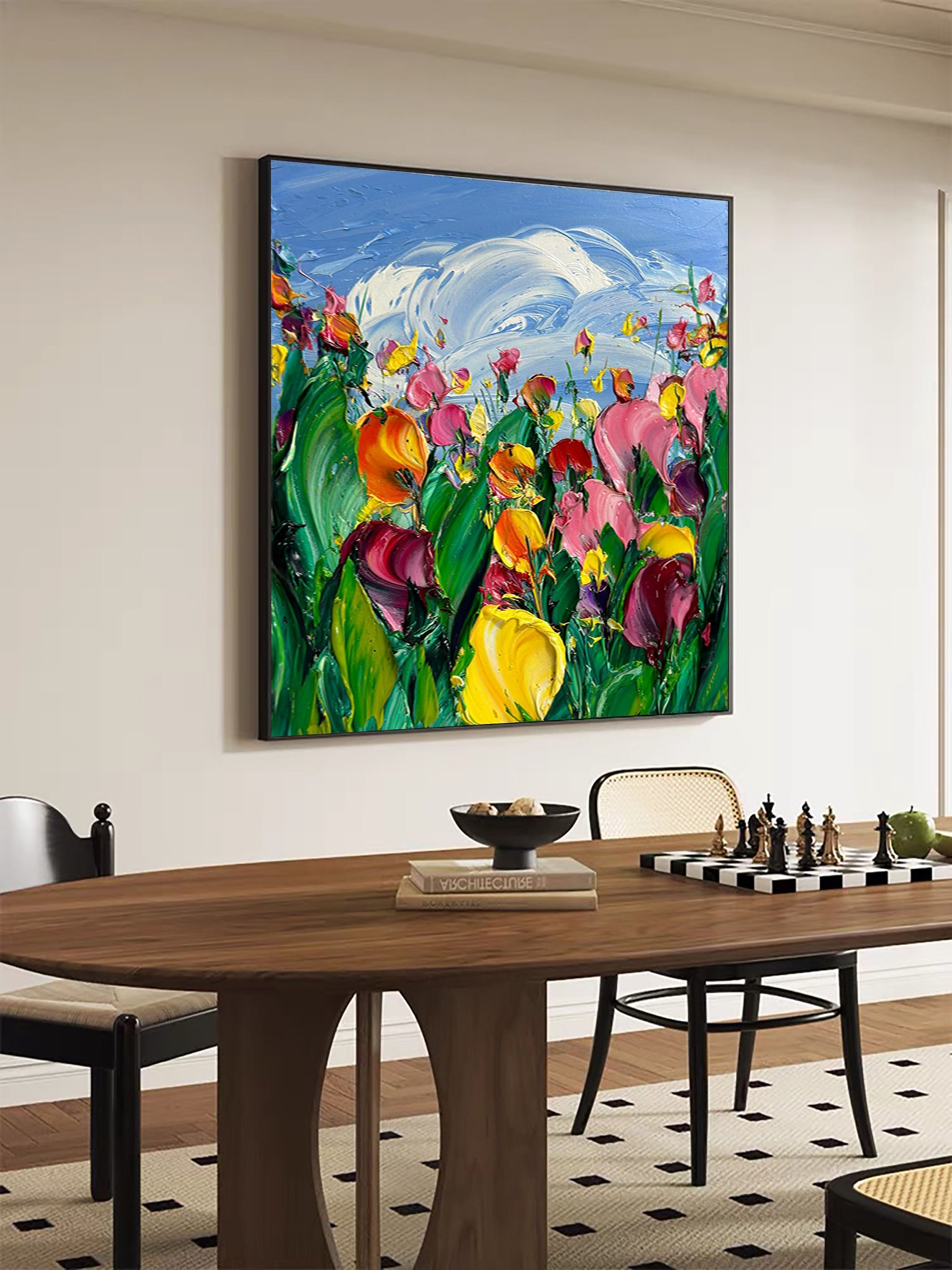 Colorful Flowers Painting Lively Artwork for Elegant Interiors #FB006