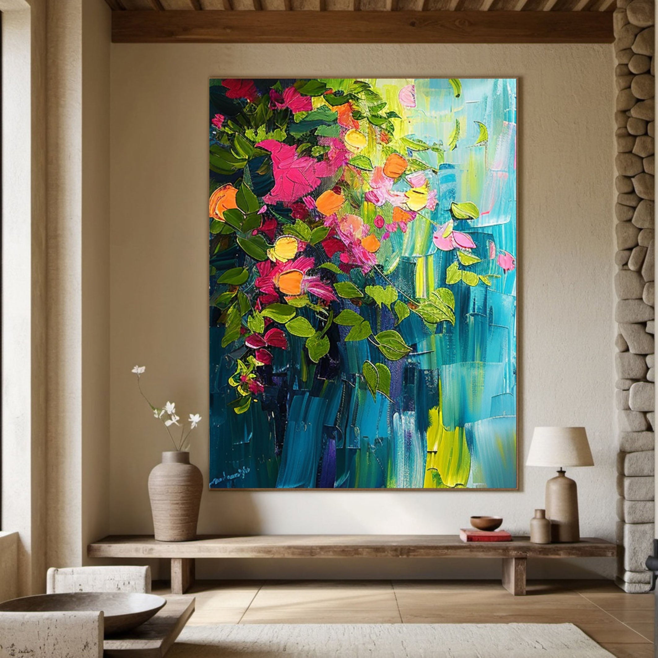 Vibrant Summer Flowers Abstract Painting