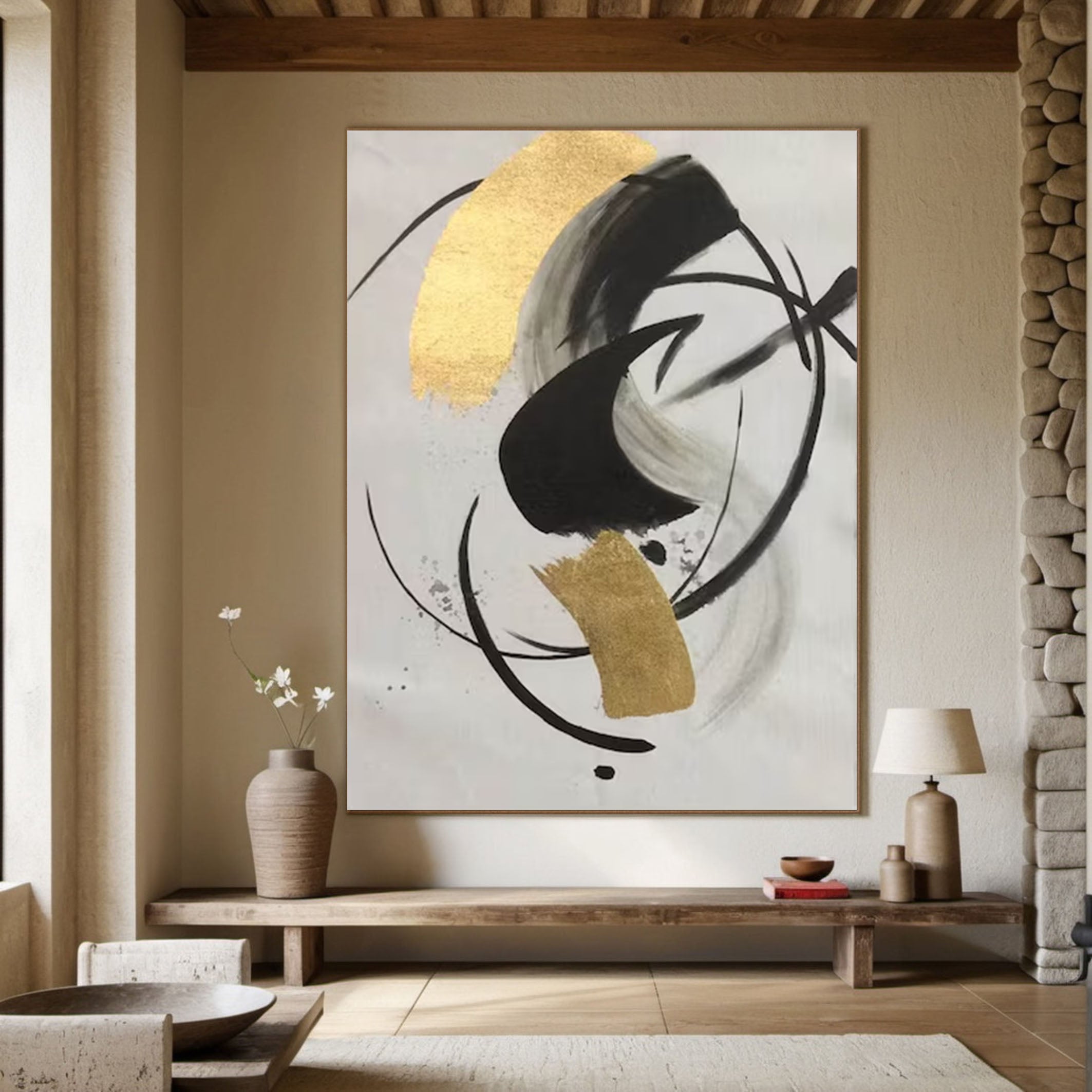 Minimalist Gold & Black Canvas Art