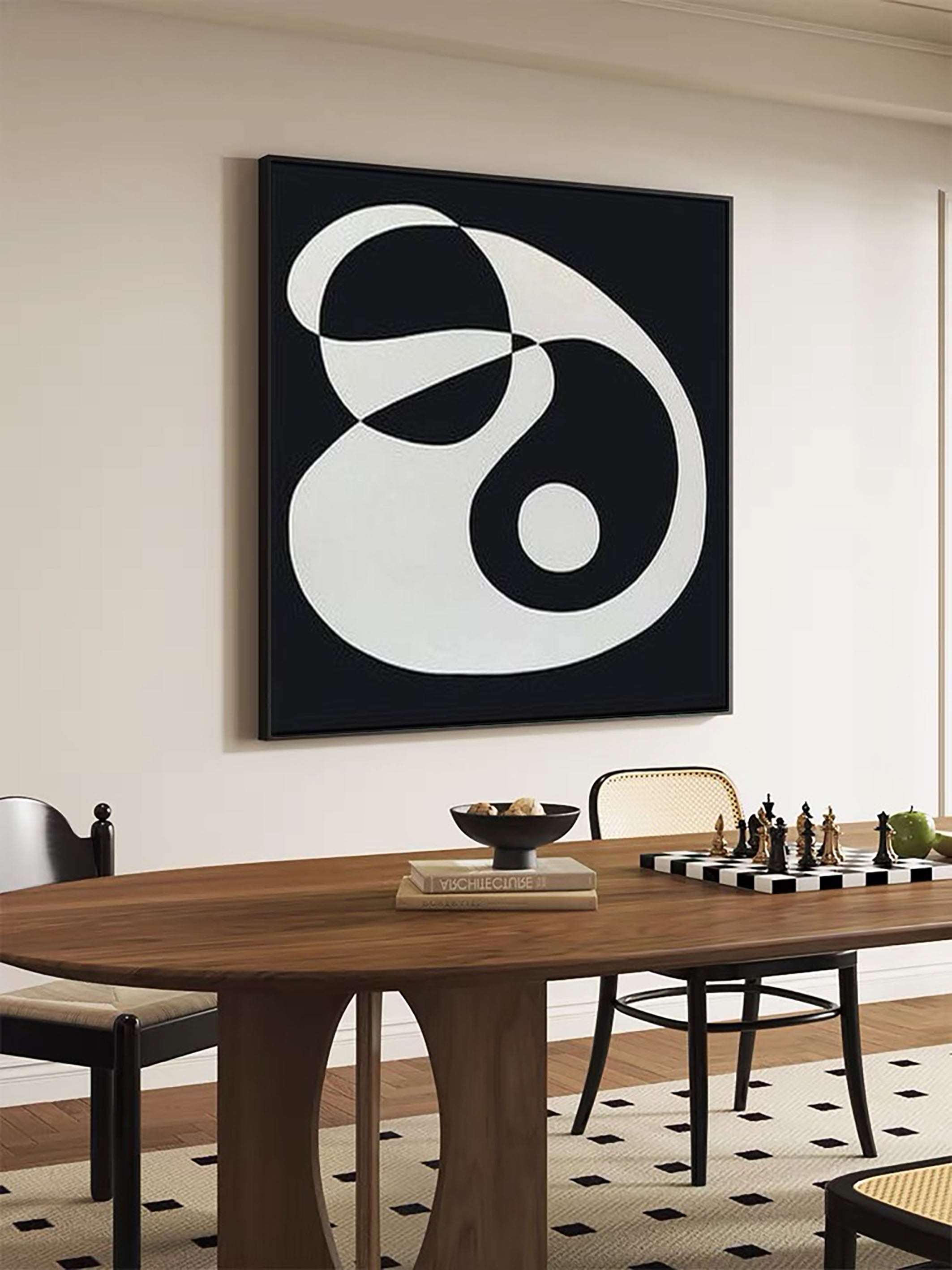 Monochrome Fluidity Modern Black & White Circular Art #MM079