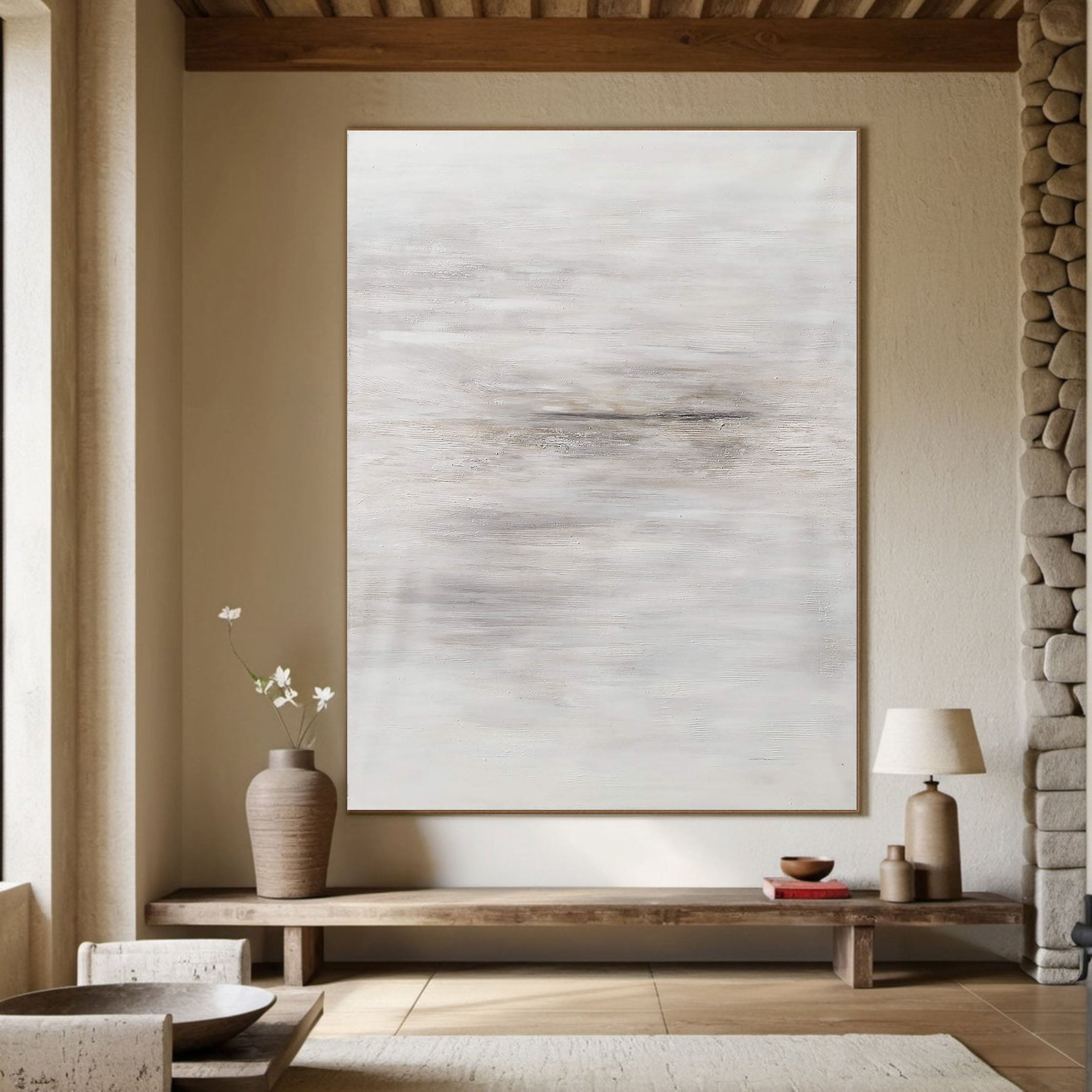 Atmospheric White Abstract Wall Art With Subtle Layers #MM342