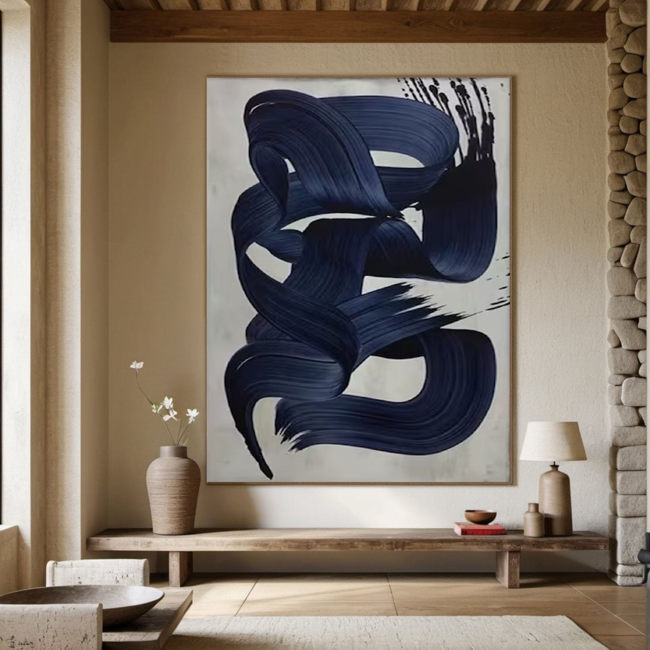 Dynamic Dark Blue Abstract Painting