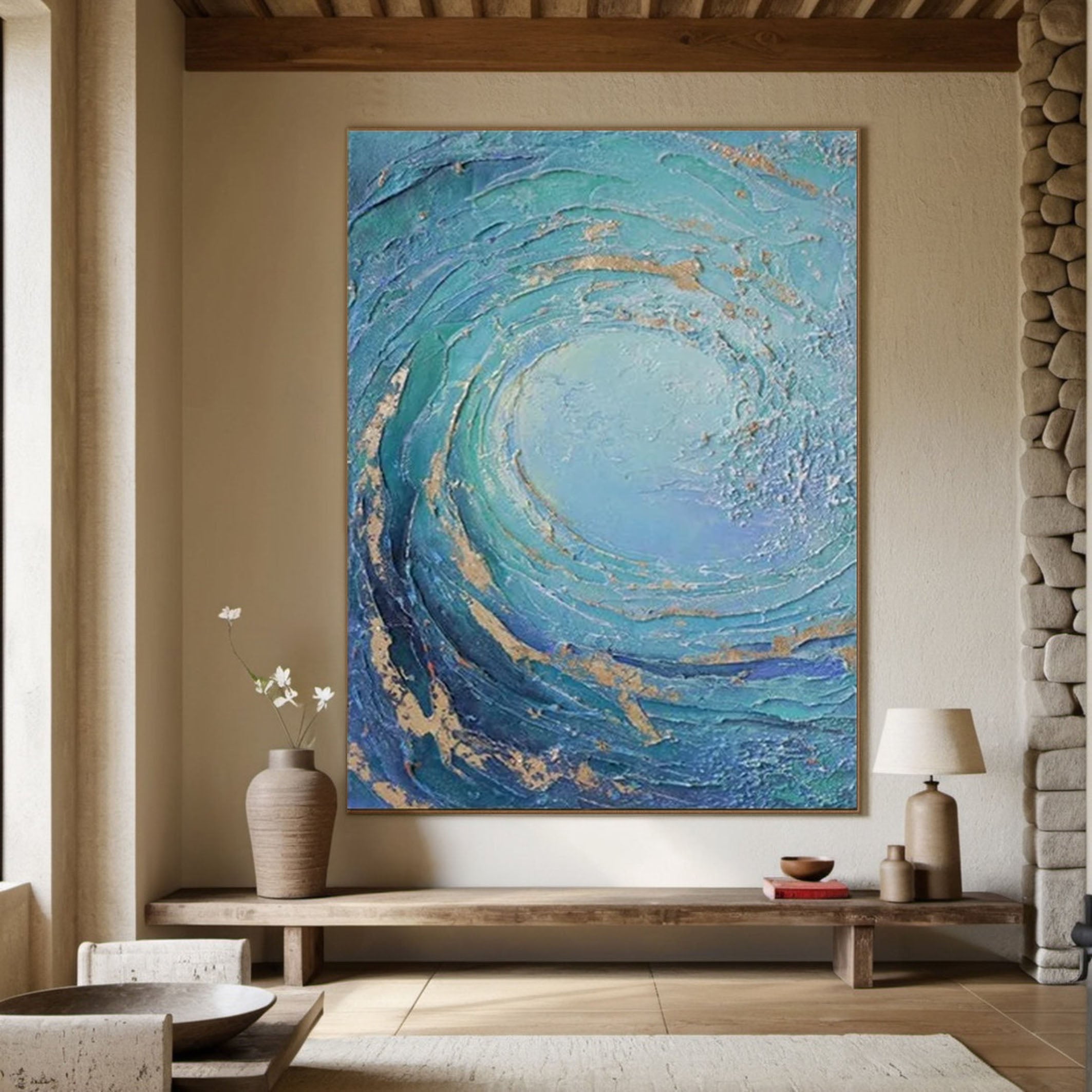 Textured Ocean Swirl Canvas Abstract Coastal Wall Art