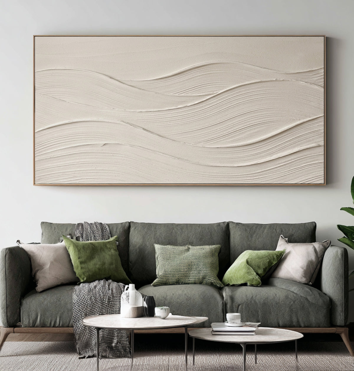 Large Modern Abstract Flowing Waves Wall Art White Textured Oil Painting Minimalist Neutral Coastal Artwork Contemporary Home Decor 