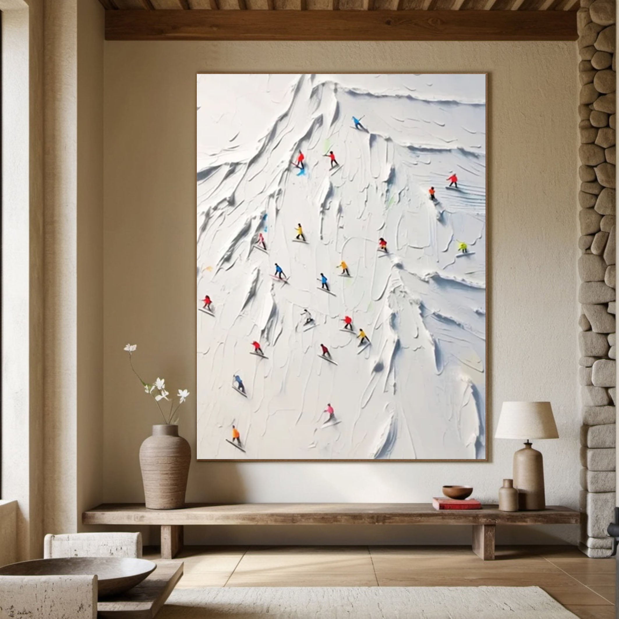 Dynamic Skiing Adventure Wall Painting for Modern Interiors