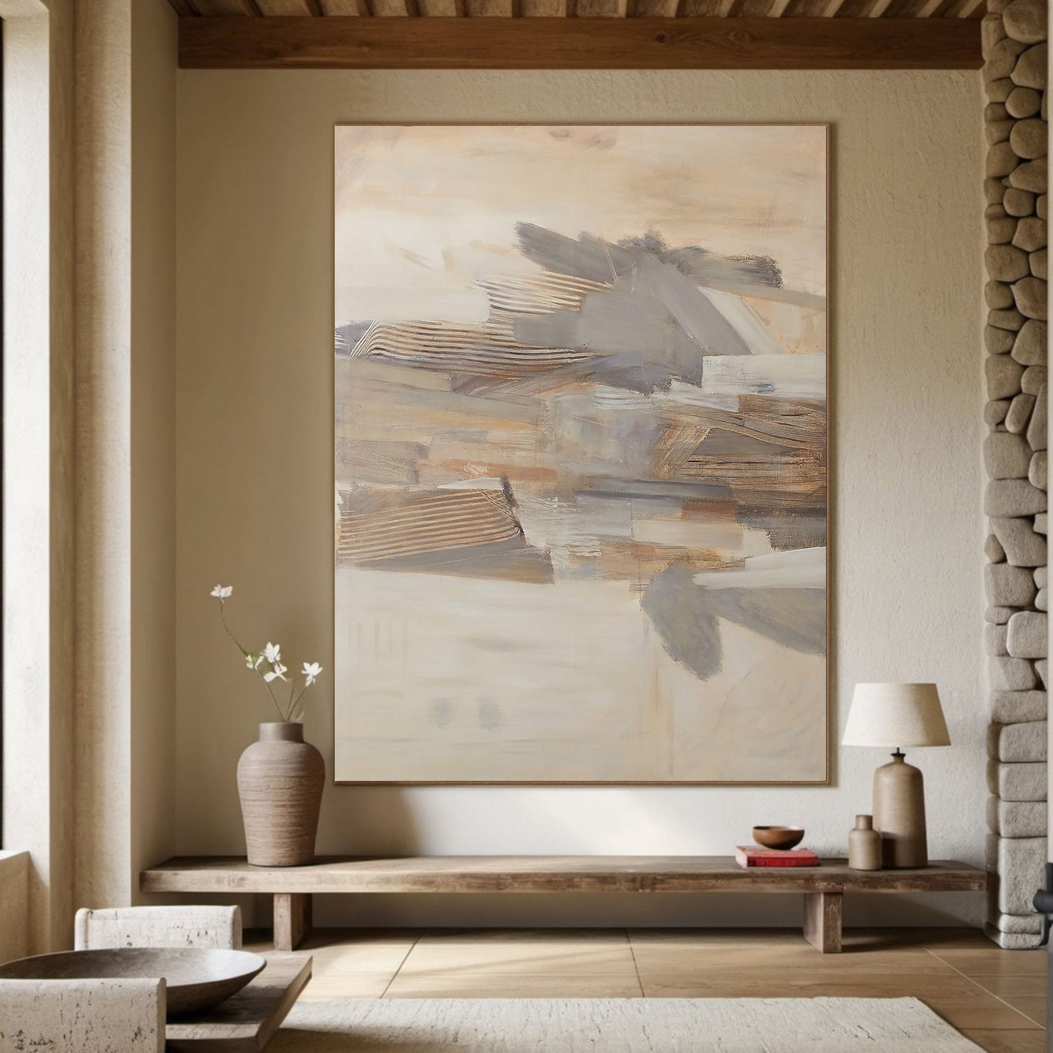 Earth Tones Striated Abstract, Contemporary Wall Art #MM362