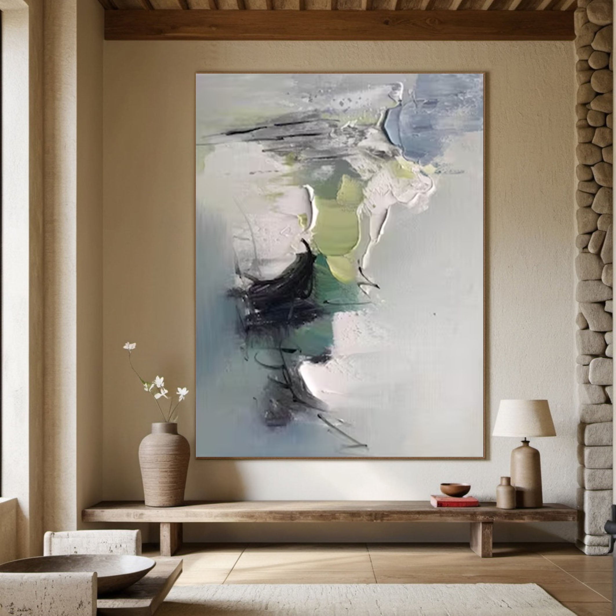 Modern Abstract Canvas with green and white