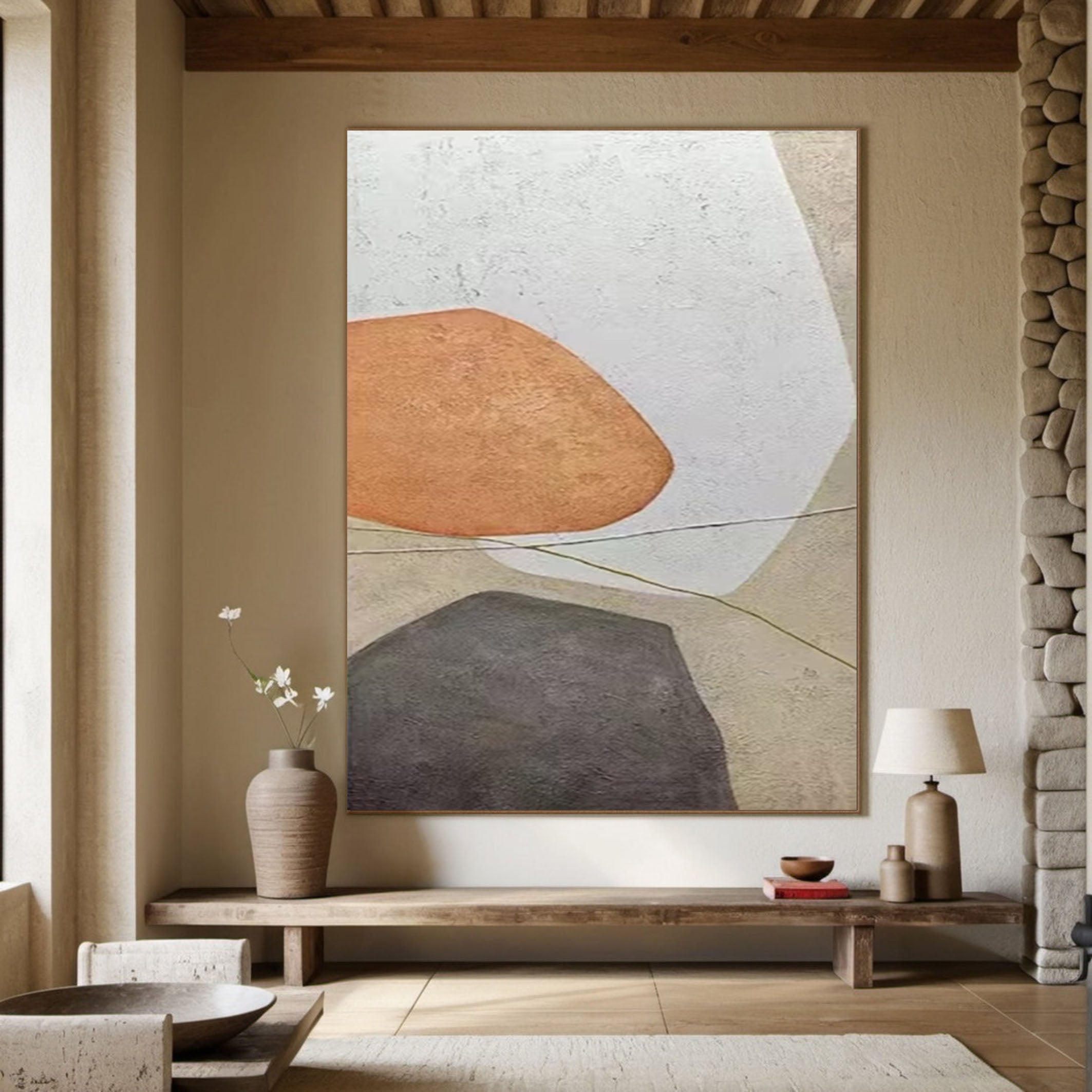 Neutral Abstract Art Large Geometric Canvas