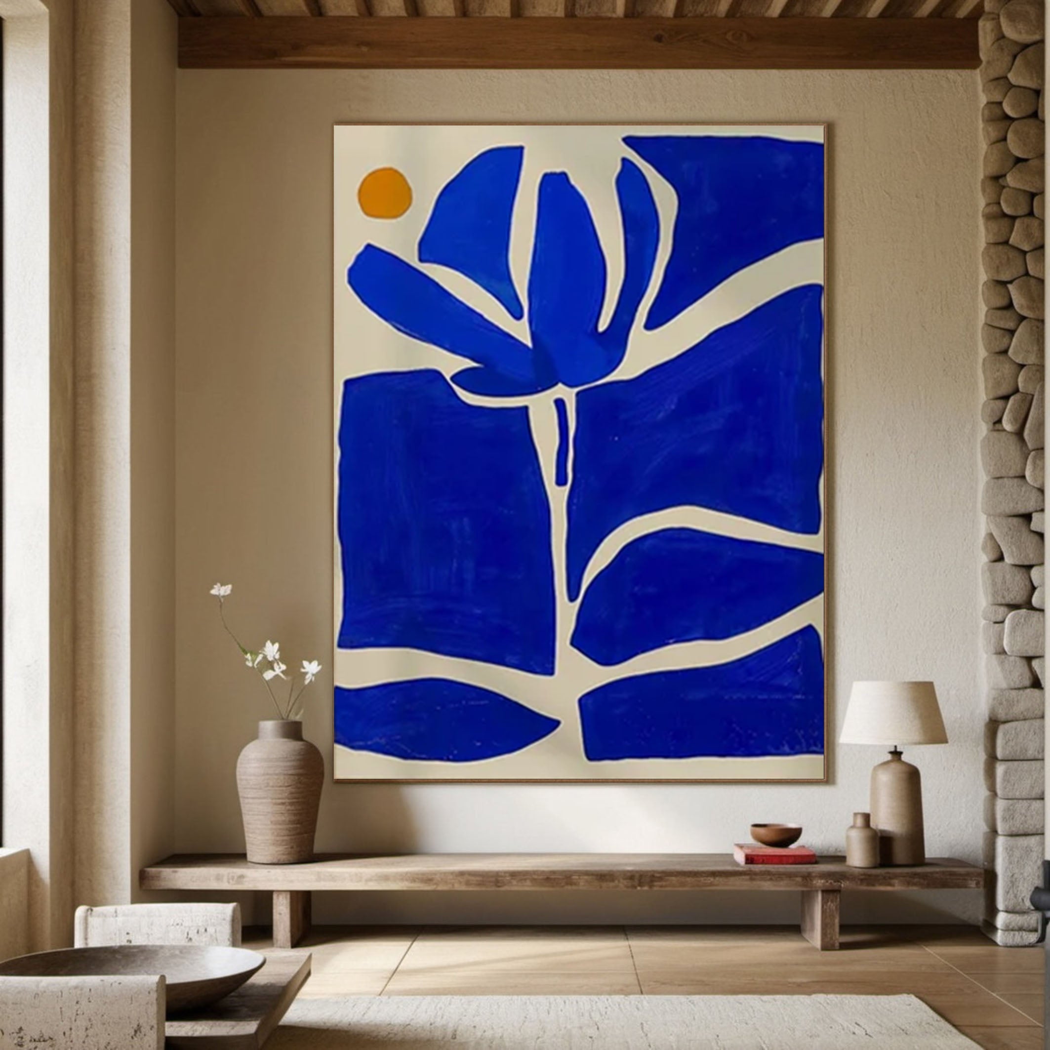 Large Blue Abstract Flower Artwork