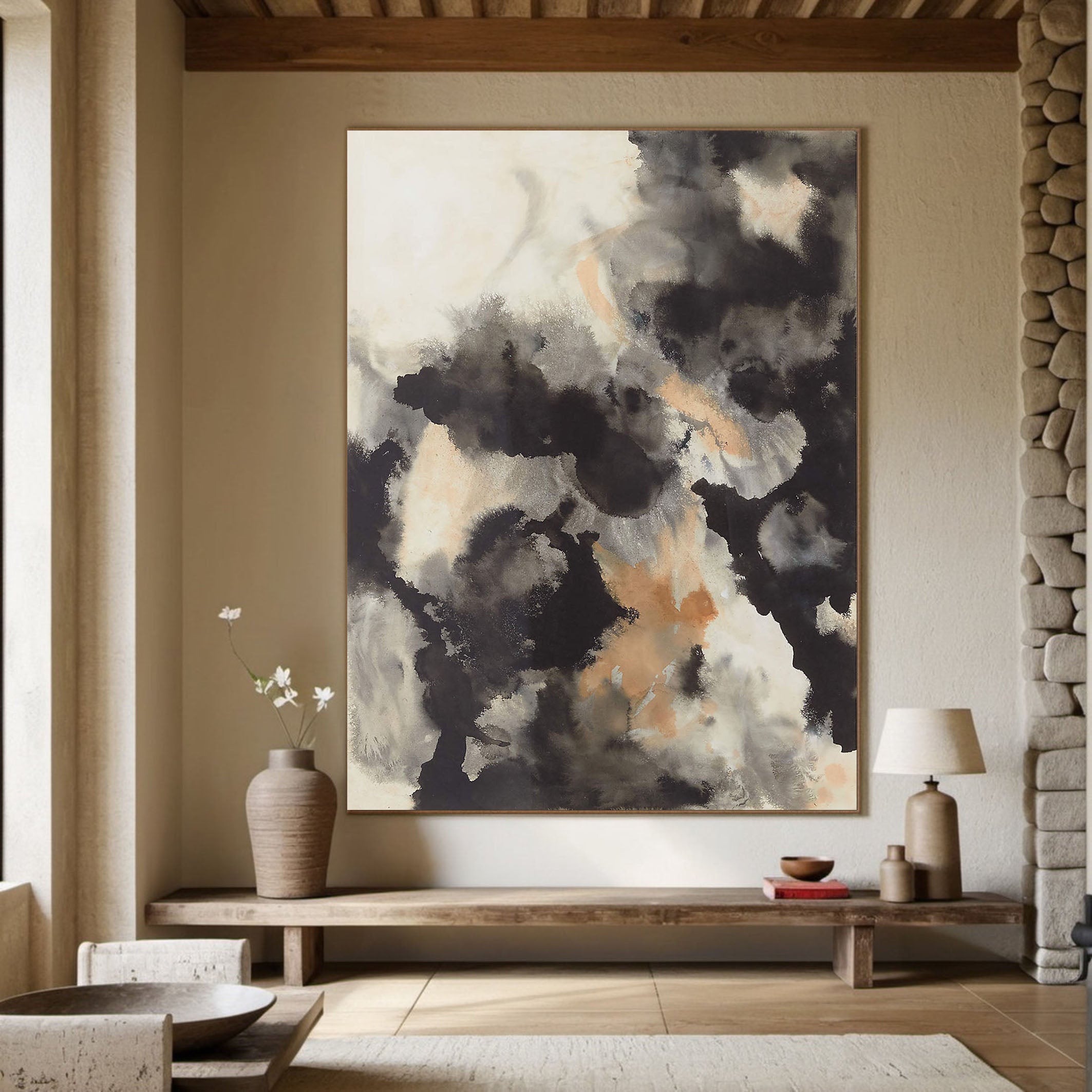 Light and Dark Abstract Cloud Forms, Contemporary Art #MM360