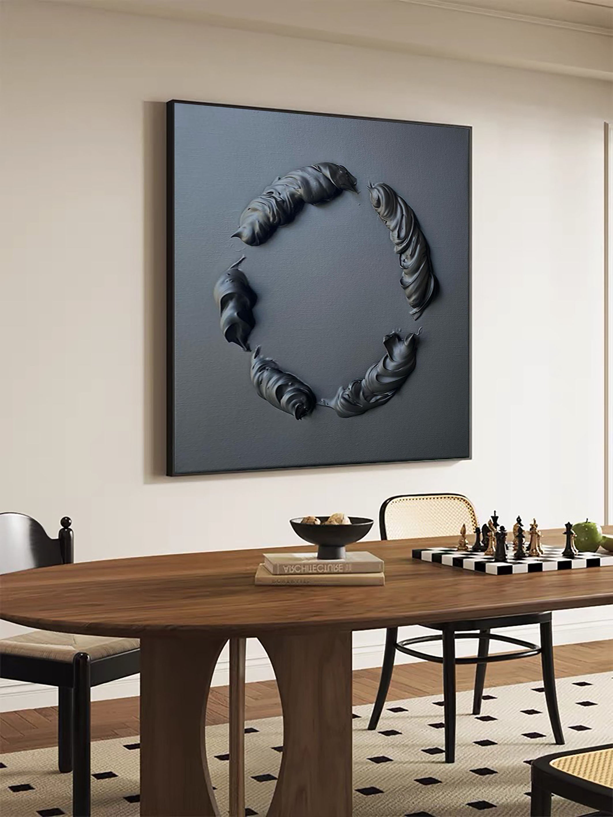 Black Modern Geometric Textured Art Piece  #MM094