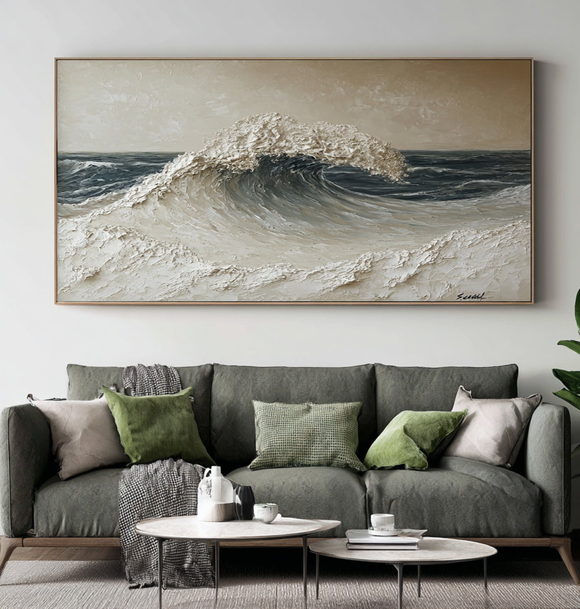 Large Nature Inspired Ocean Wall Art Textured Seascape Painting Organic Modern Coastal Home Decor