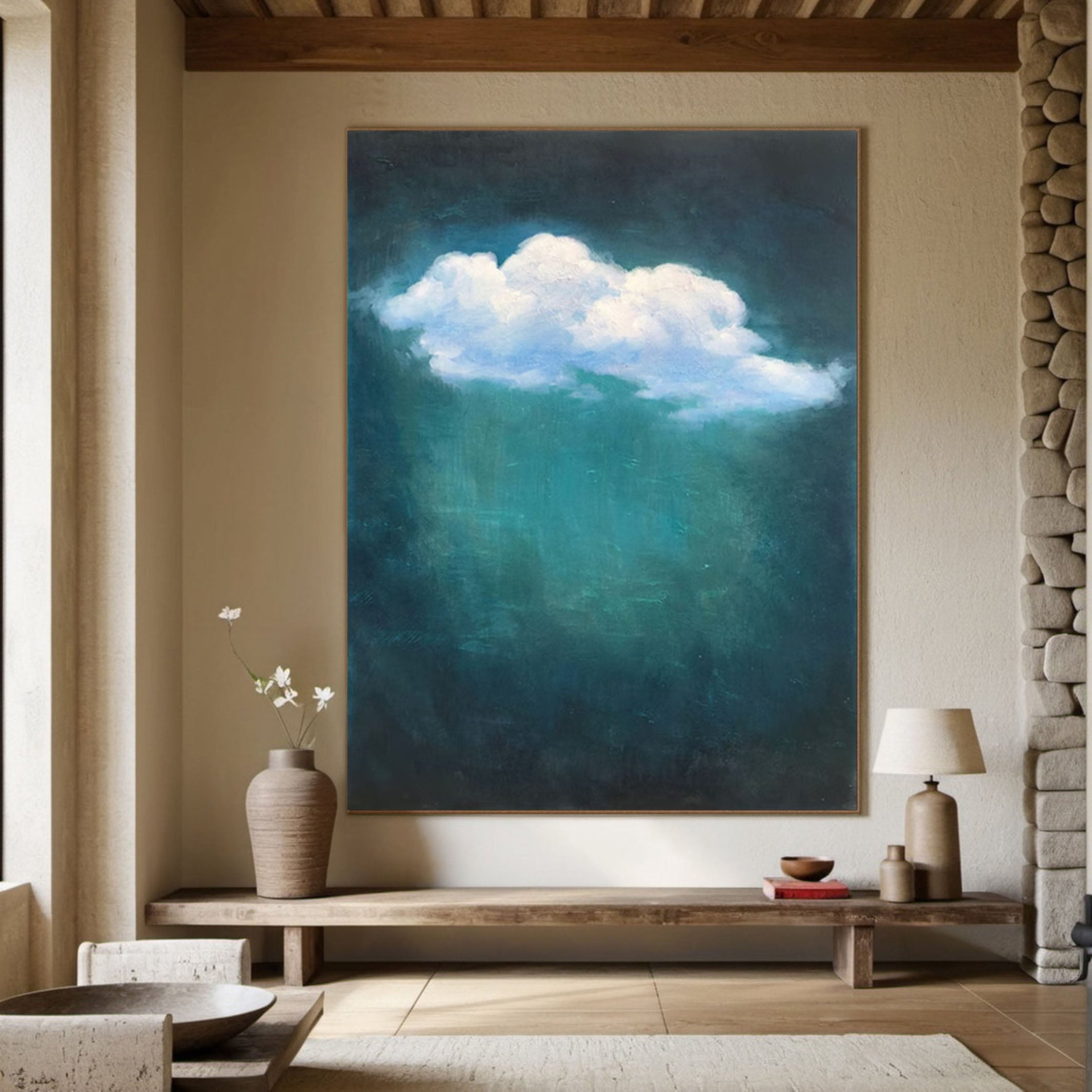 Elegant White Cloud Canvas Painting for Minimalist Homes