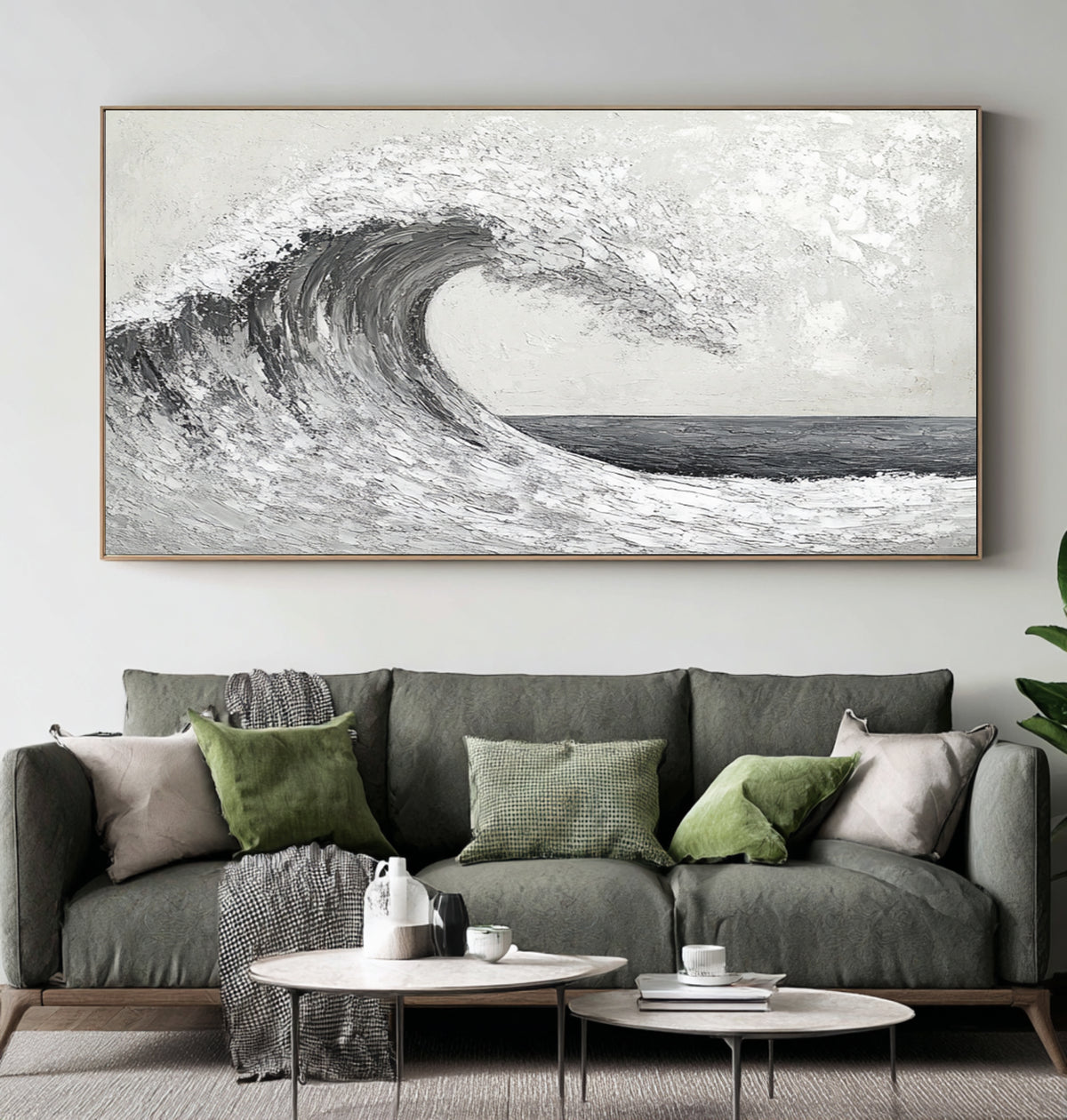 Wave In Motion Textured Ocean Artwork Handmade Monochrome Seascape Large Coastal Wall Painting Modern Decor
