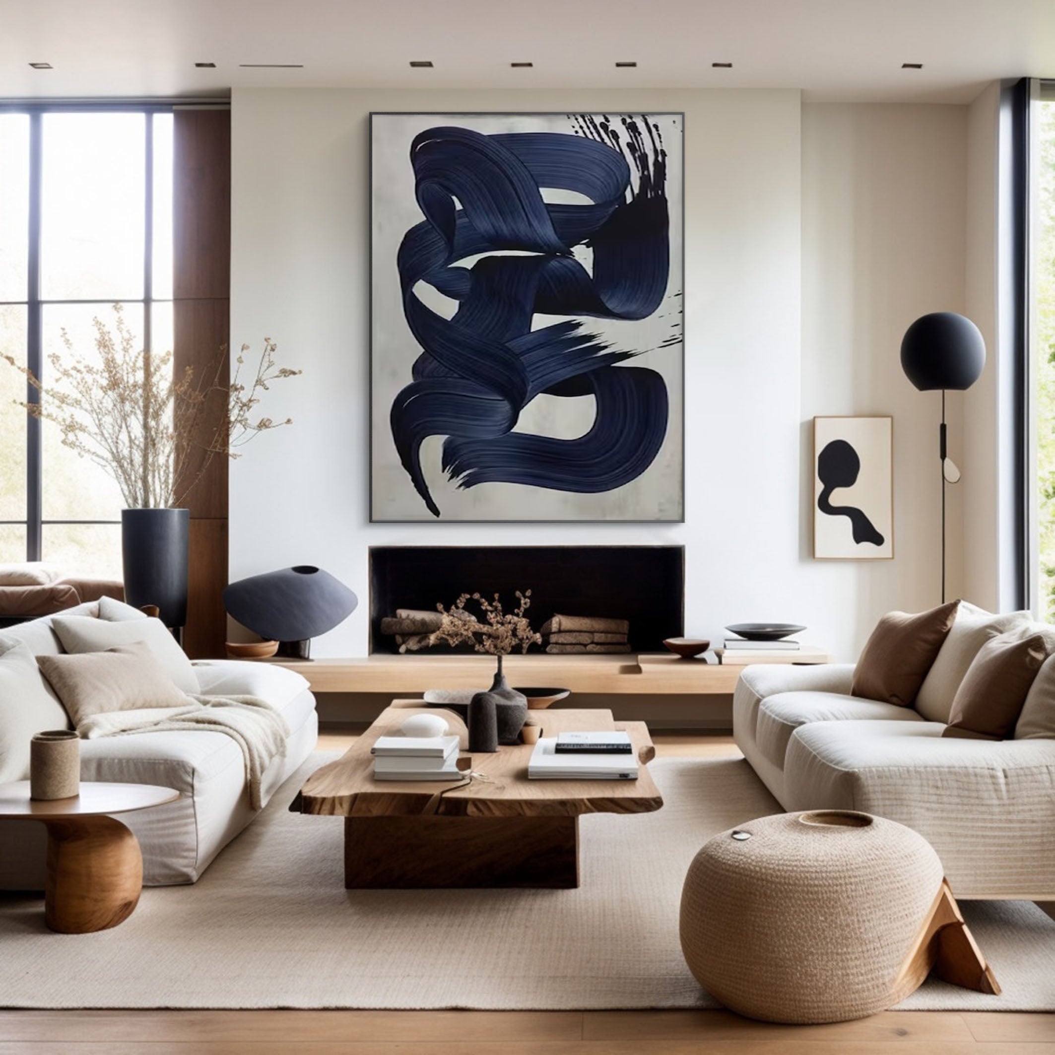 Dynamic Dark Blue Abstract Painting for Modern Homes #MM167