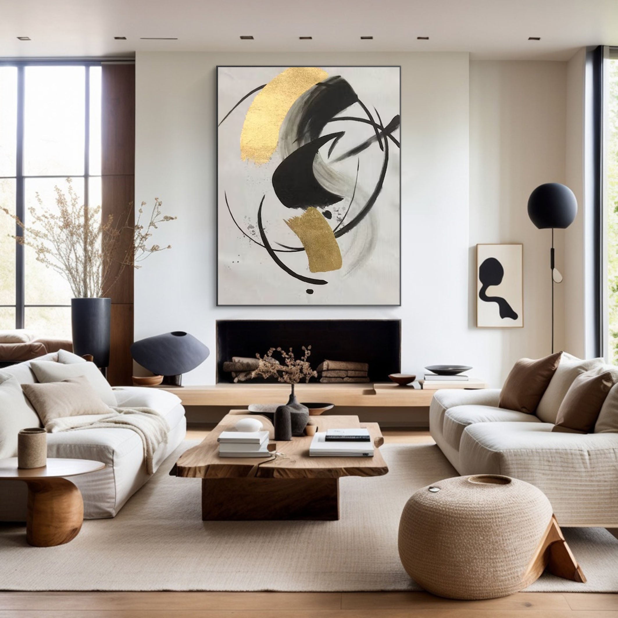 Minimalist Gold & Black Canvas Art for Wall Decor #AB040