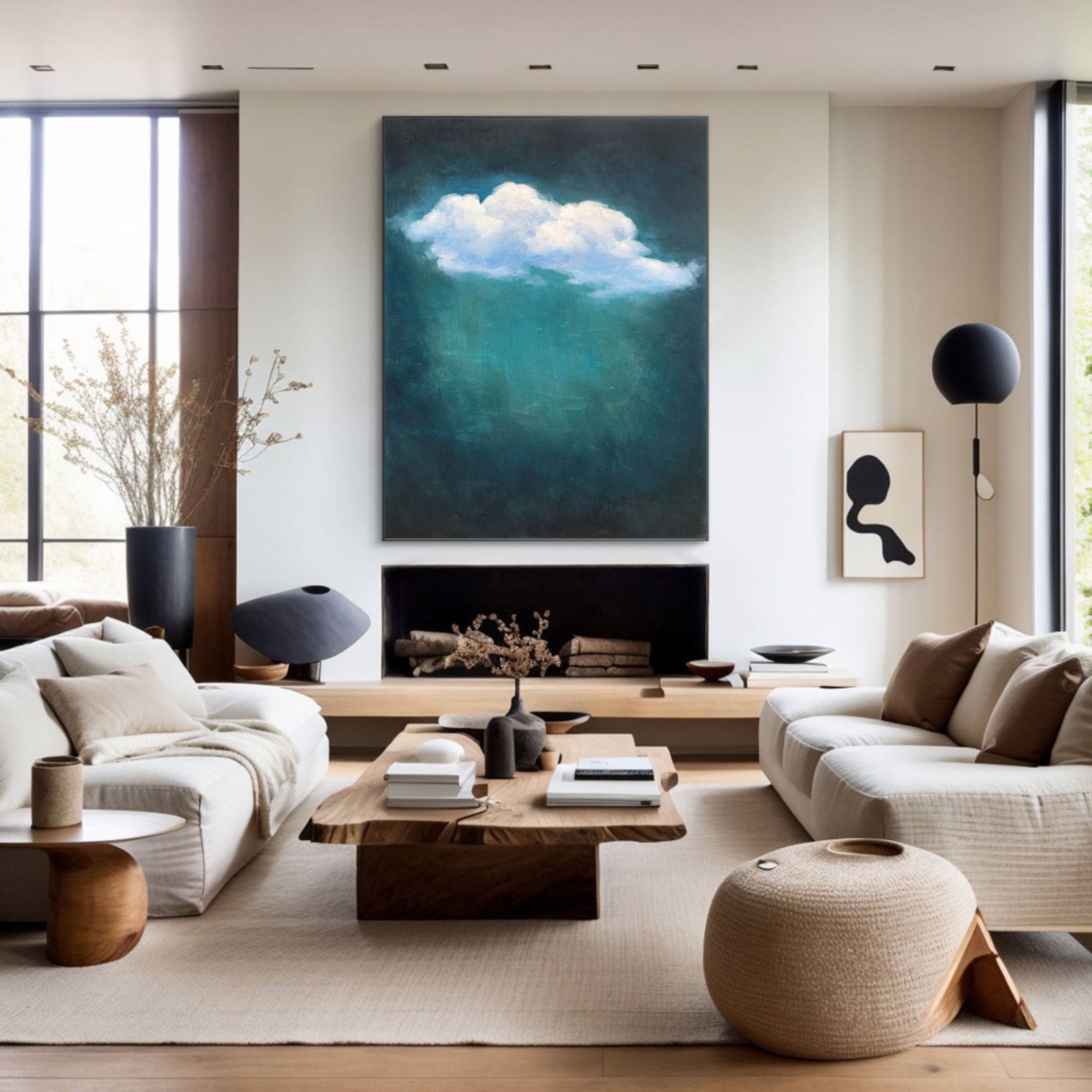 Elegant White Cloud Canvas Painting for Minimalist Homes #SP001