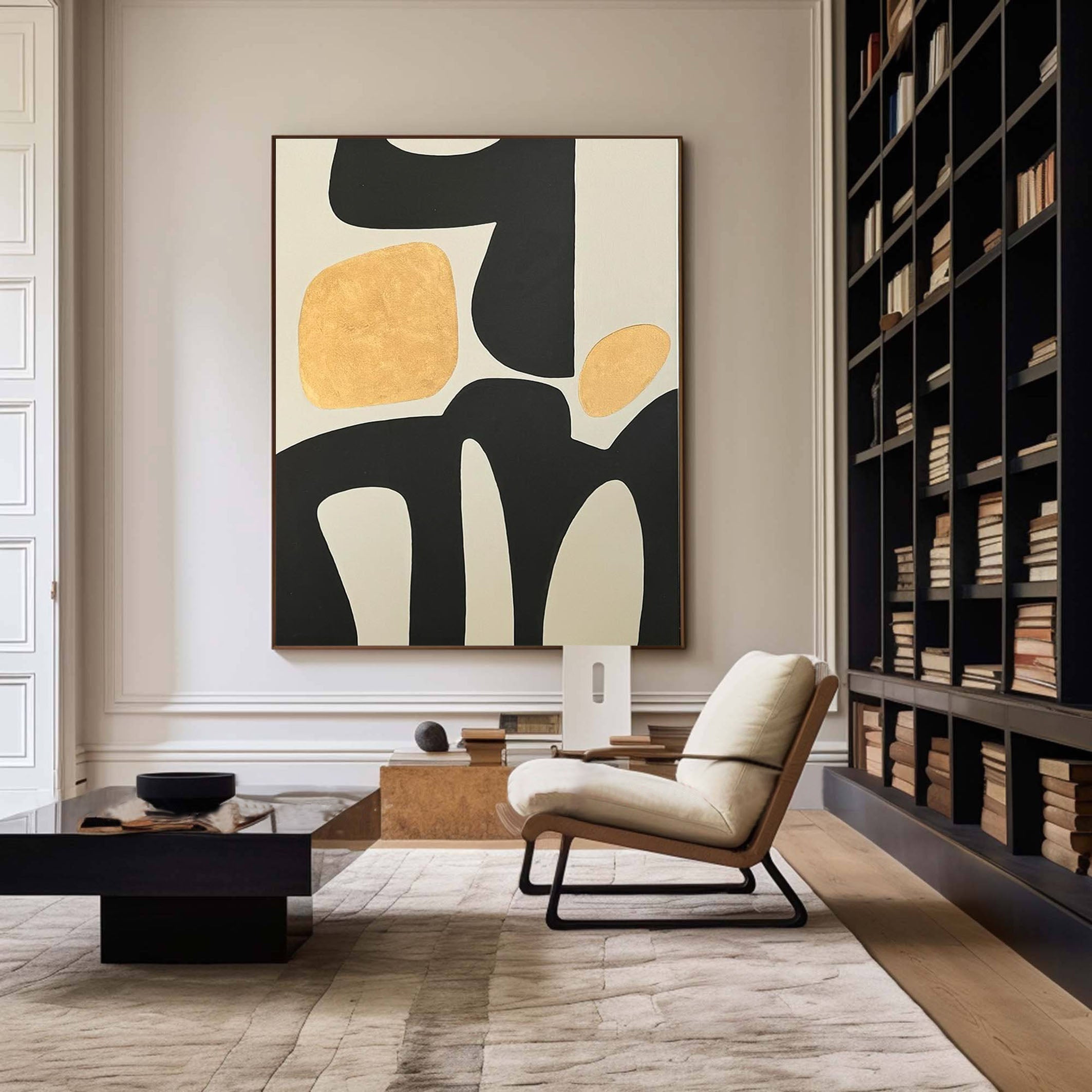 Modern Abstract Wall Art in Black and Yellow #MM068