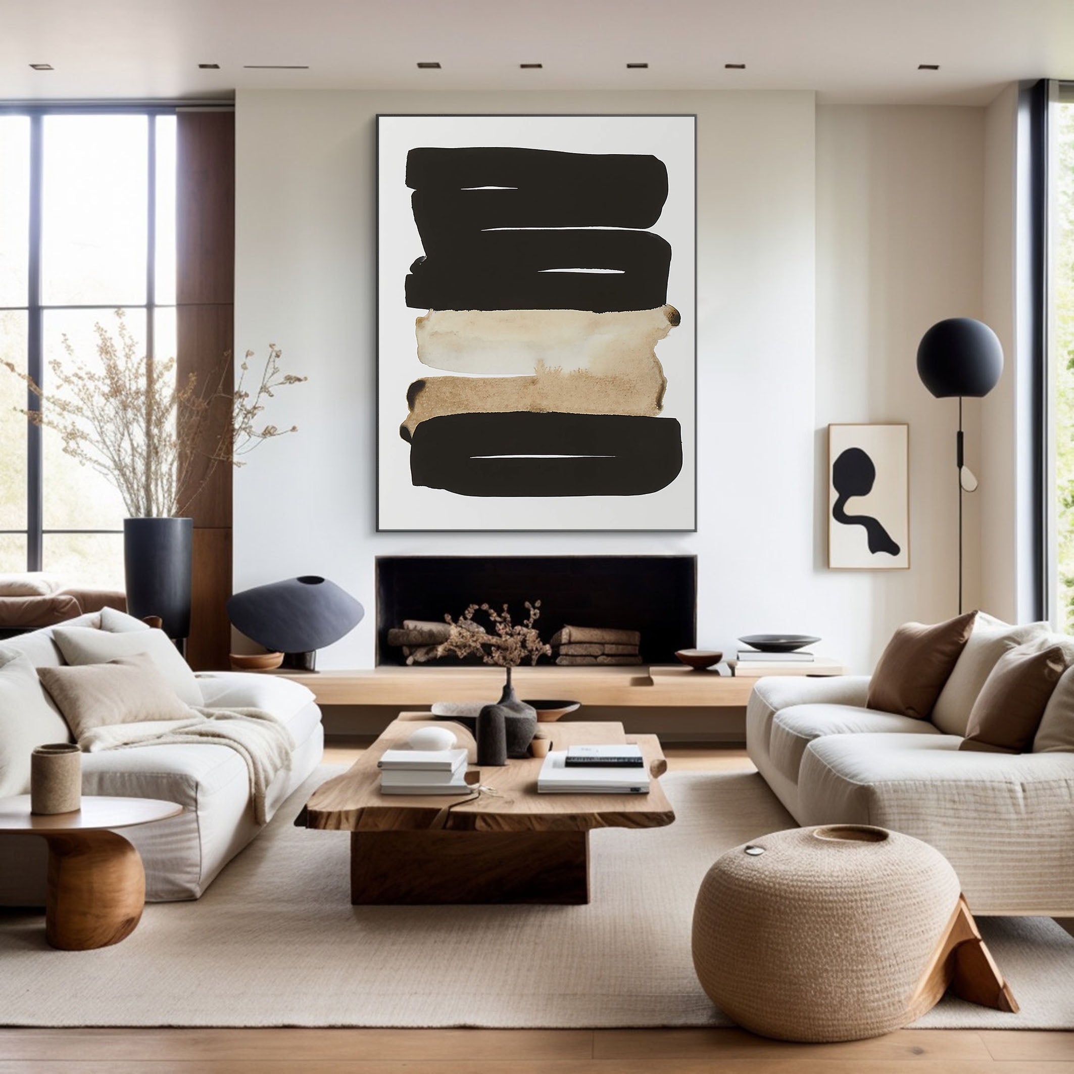 Graphic Abstract Painting, Black and Beige, Contemporary Design #MM354