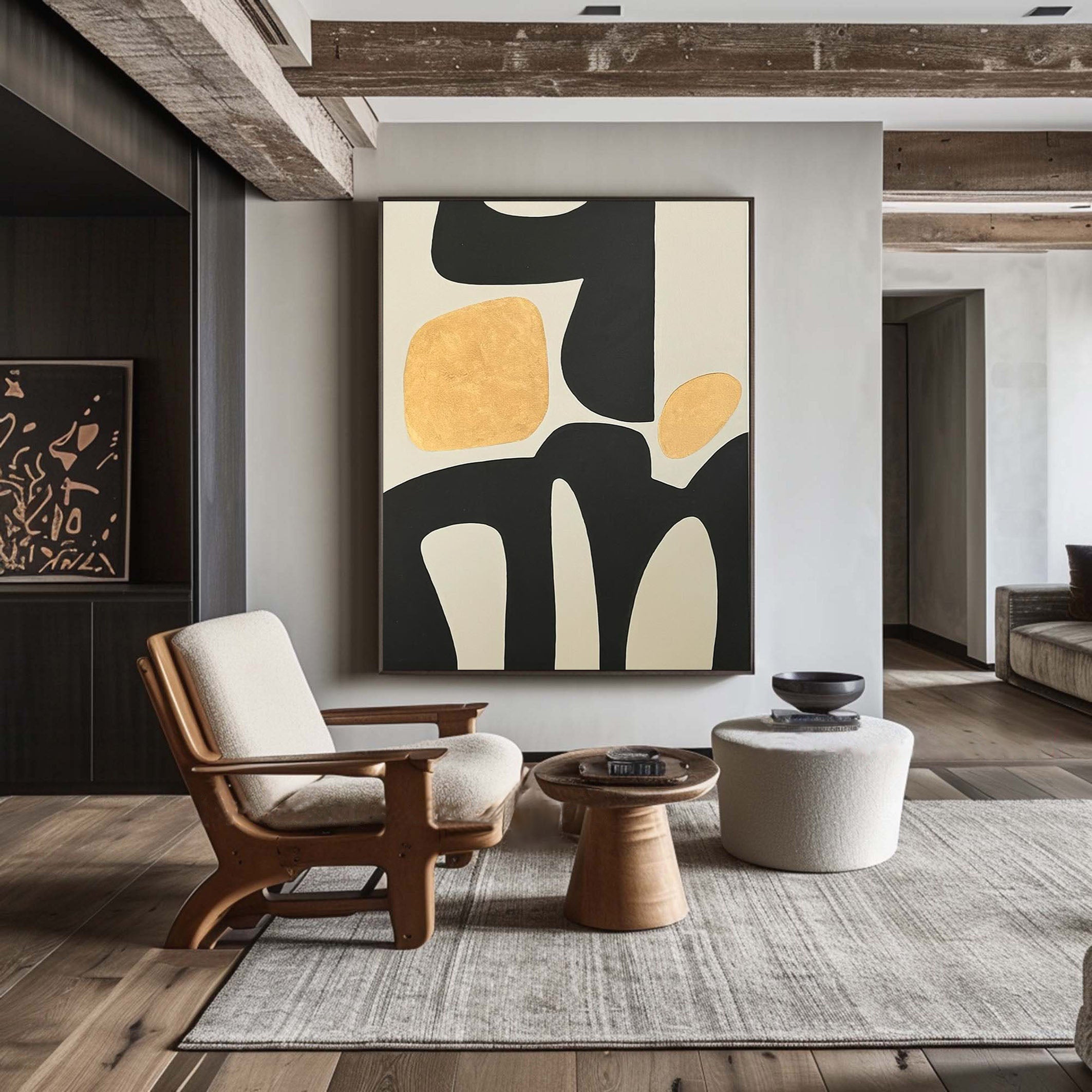 Modern Abstract Wall Art in Black and Yellow #MM068