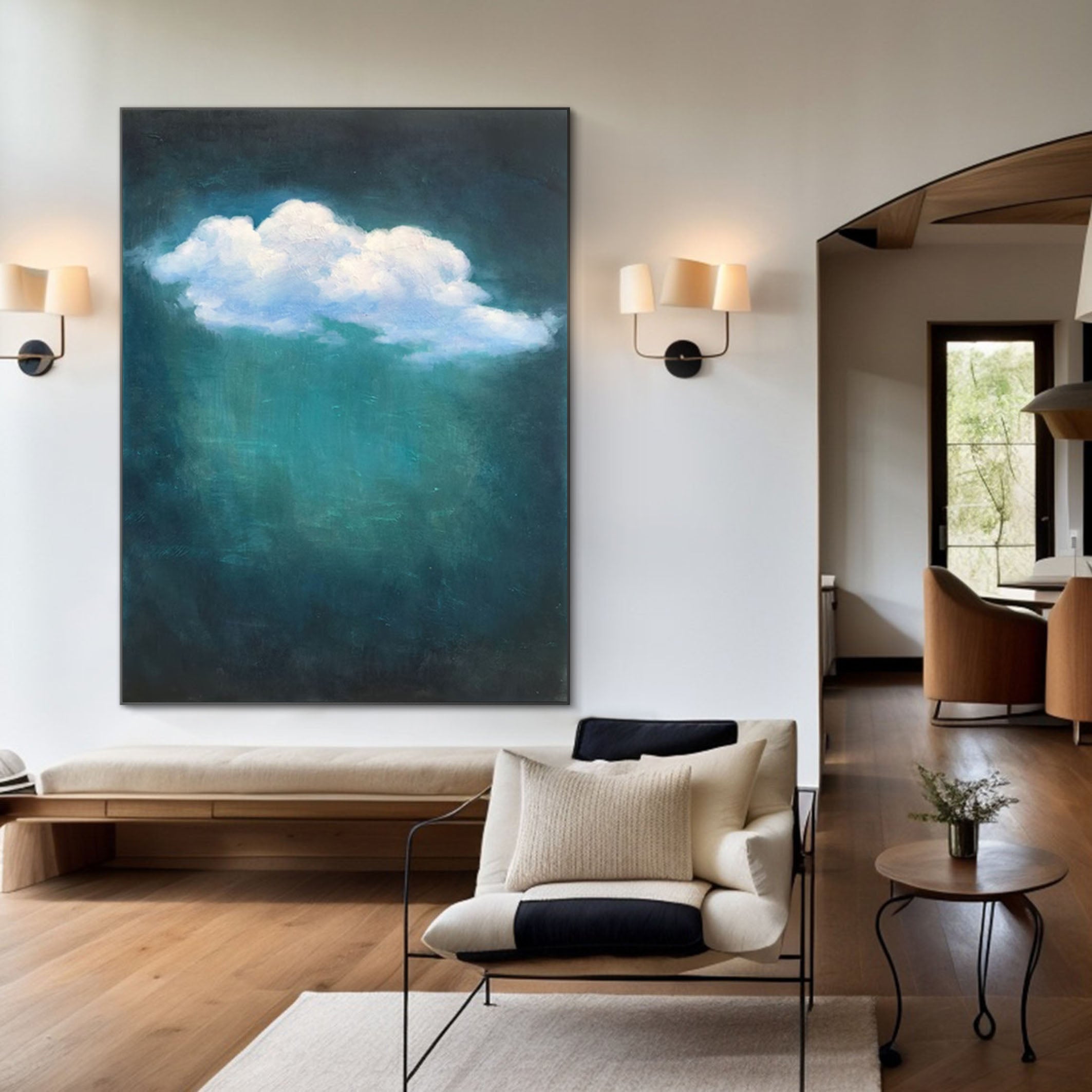 Elegant White Cloud Canvas Painting for Minimalist Homes #SP001