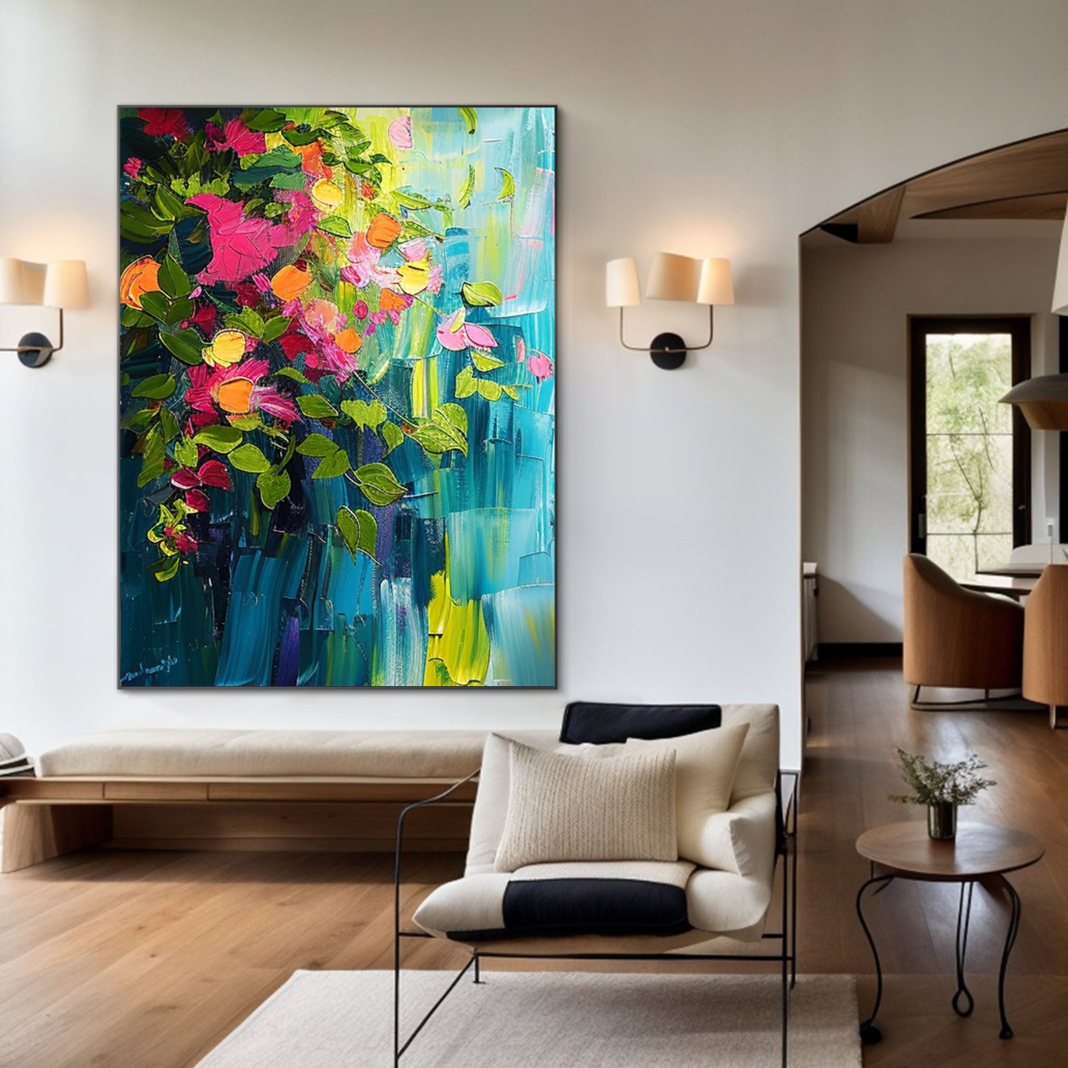 Vibrant Summer Flowers Abstract Painting For Room Decor #FB008