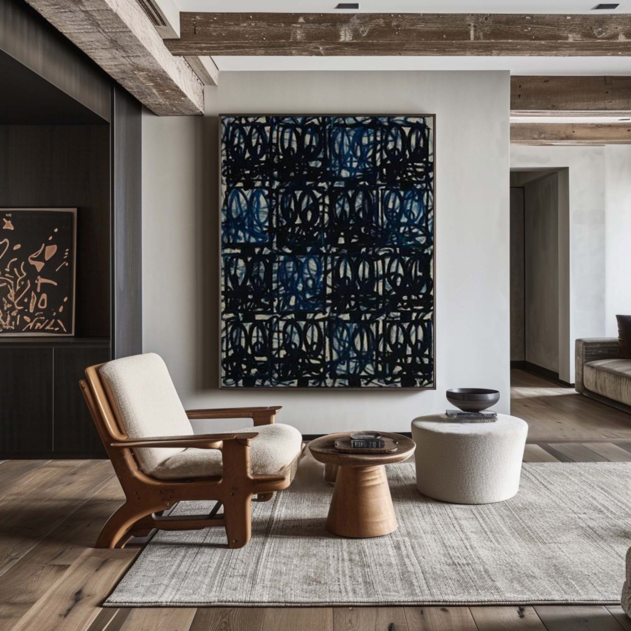 Intricate Blue and Black Wall Art Modernist Aesthetic #AB025