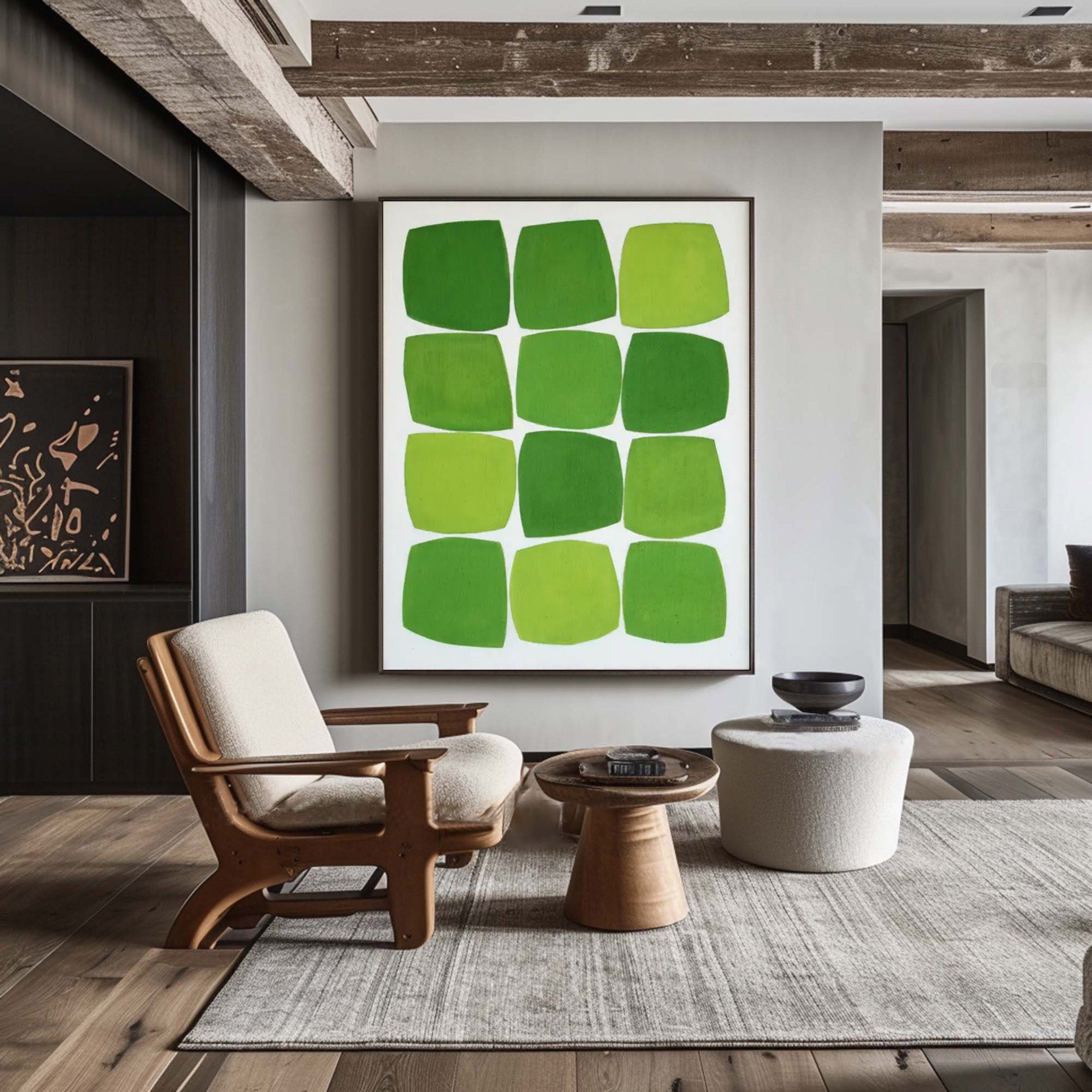 Contemporary Green Squares Abstract Painting Minimalist Design #AB019