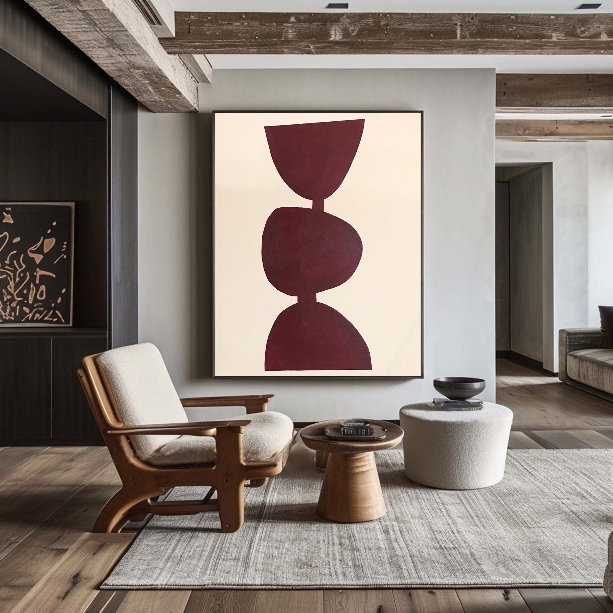 Minimalist Burgundy Canvas Wall Art For Modern Home Decor #MM070