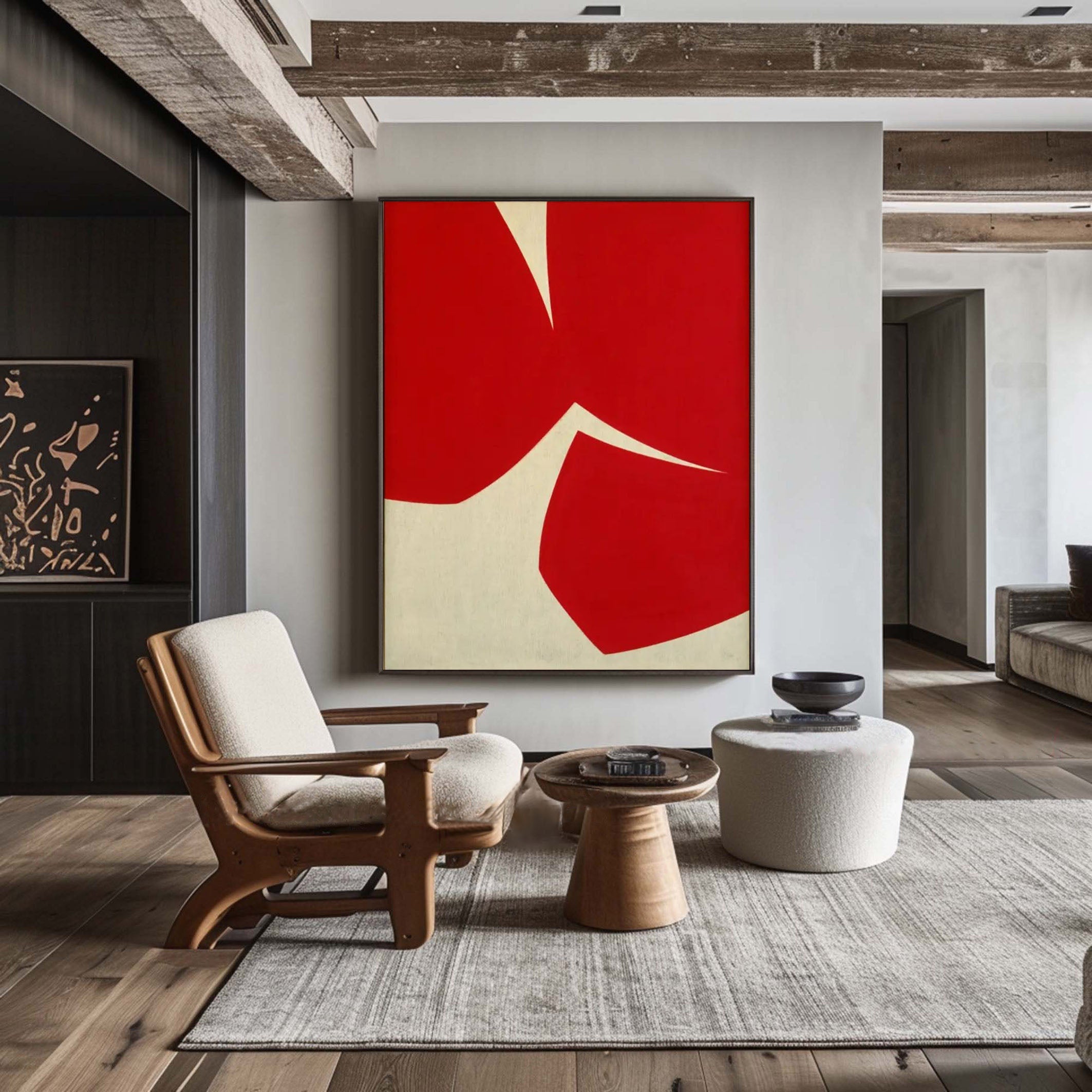 Bold Red Abstract Geometric Art Modern Wall Decor #AB024