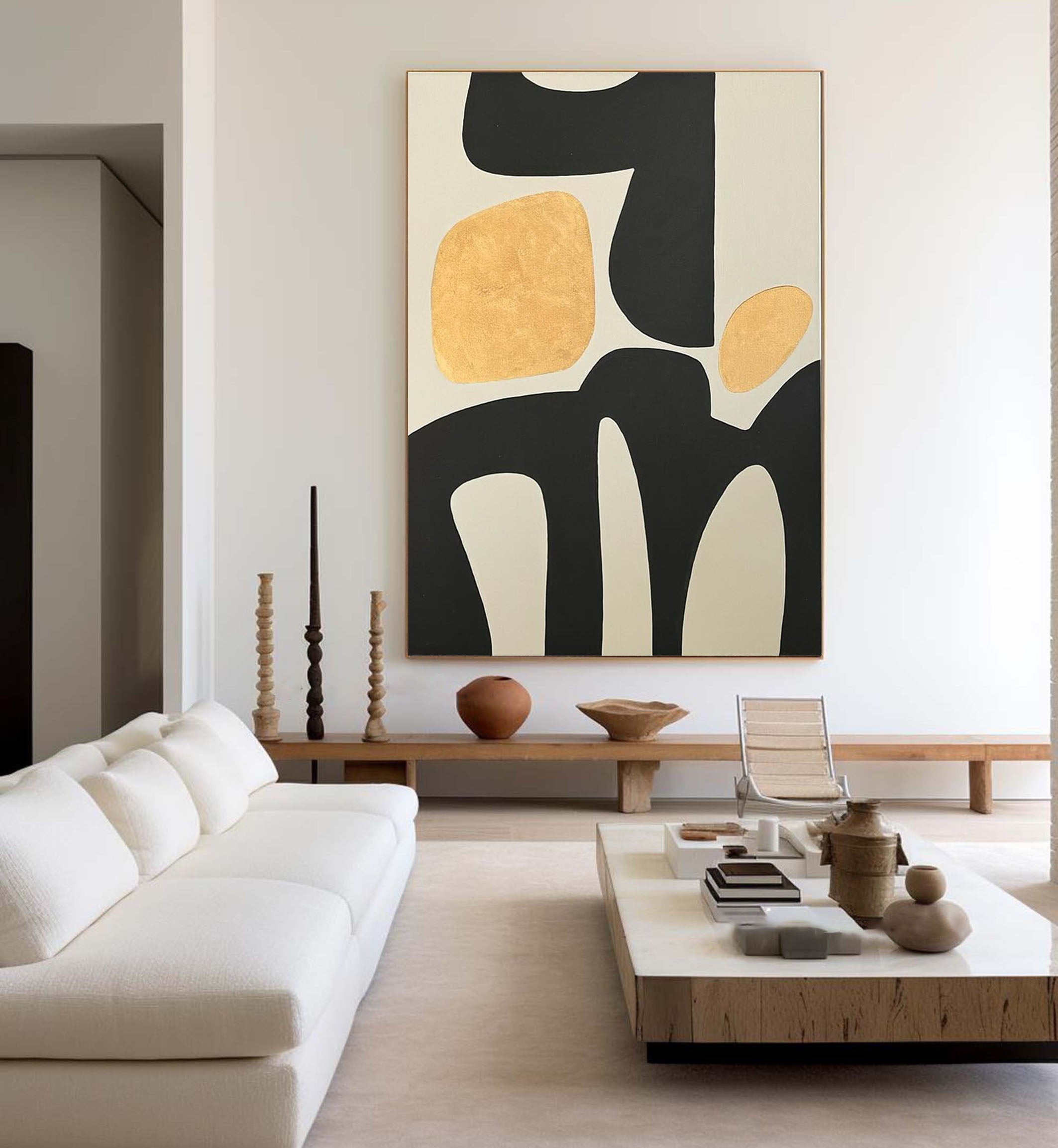 Modern Abstract Wall Art in Black and Yellow #MM068