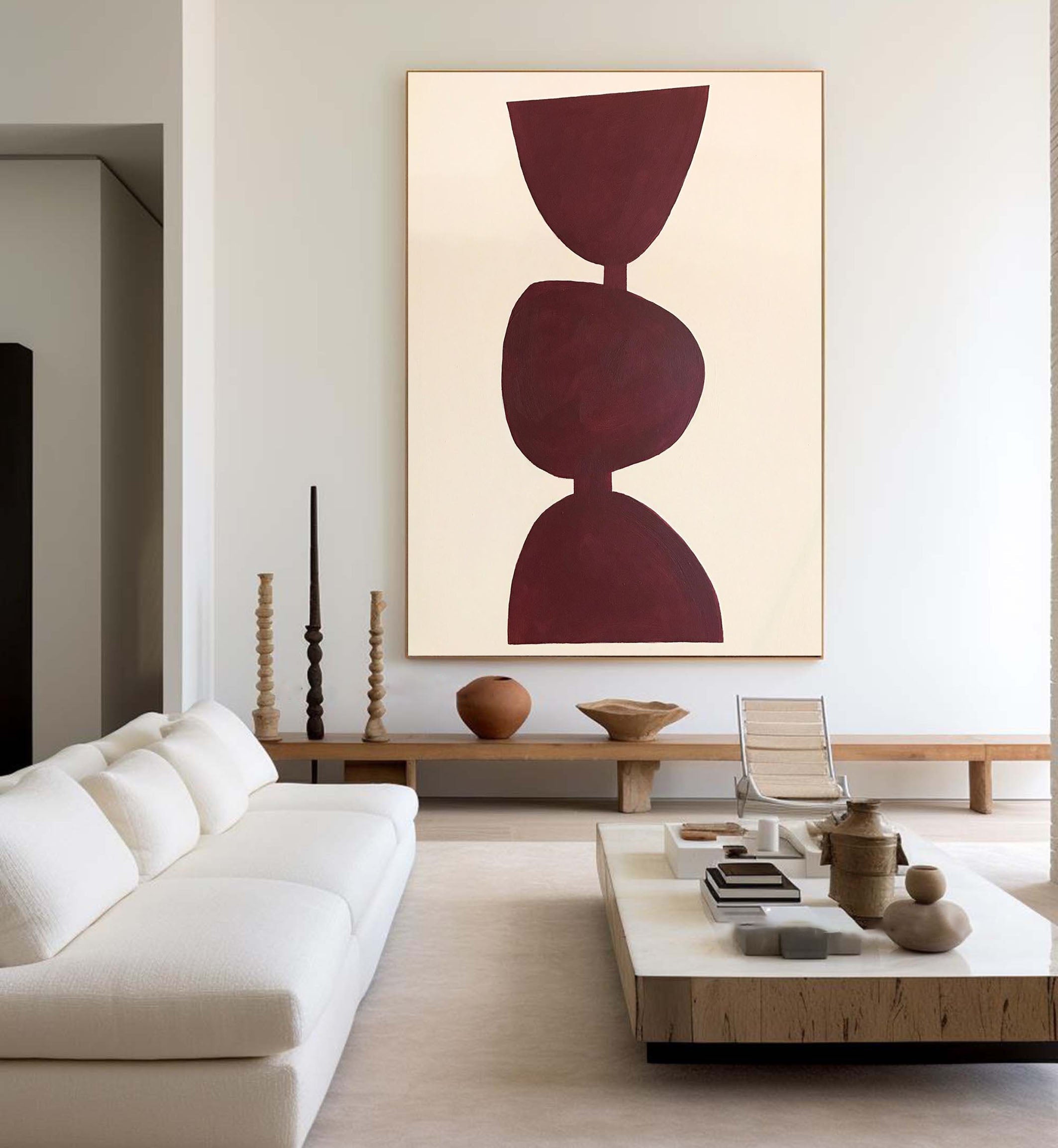 Minimalist Burgundy Canvas Wall Art For Modern Home Decor #MM070