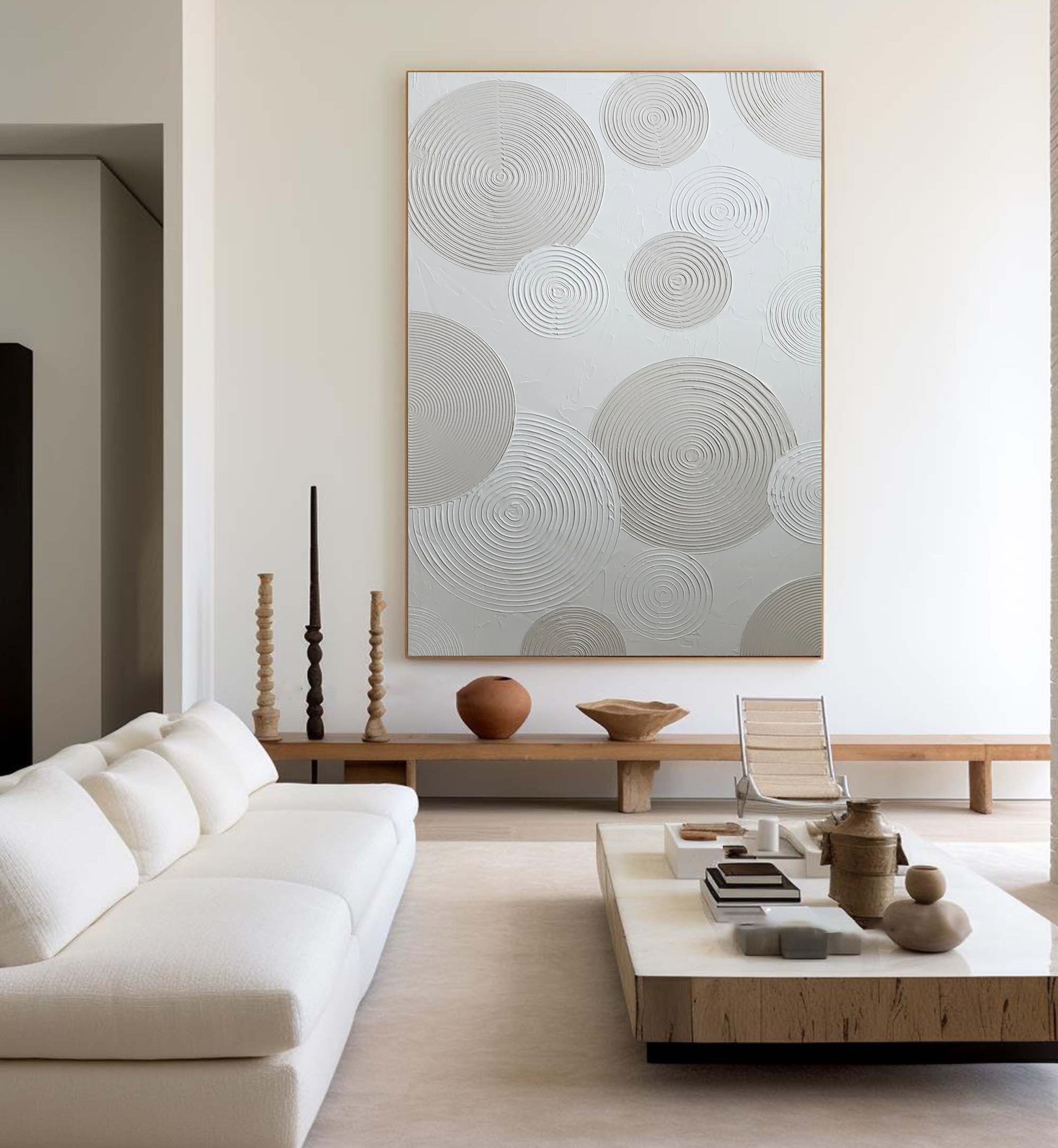 Modern Grey Circular Wall Art| Minimalist Canvas Painting #MM065